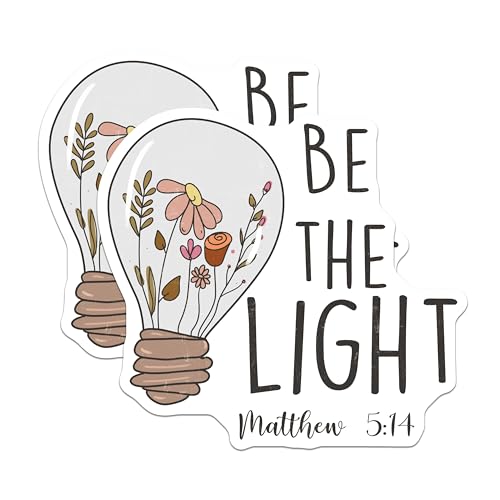 (2 Pack) Be The Light Matthew 5:14 Stickers - Inspirational Bible Verse Stickers - Christian Faith Stickers - 5" On Longest Side - Sticks to Smooth Flat Surfaces - Made in USA - BMCS7051