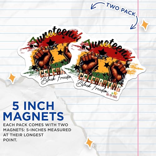 (2 Pack) Juneteenth Magnets - Celebrating Black Freedom - History Symbolic Decor - 5" On Longest Side - for Cars, Fridges, Toolboxes - Made in USA - MAG7850