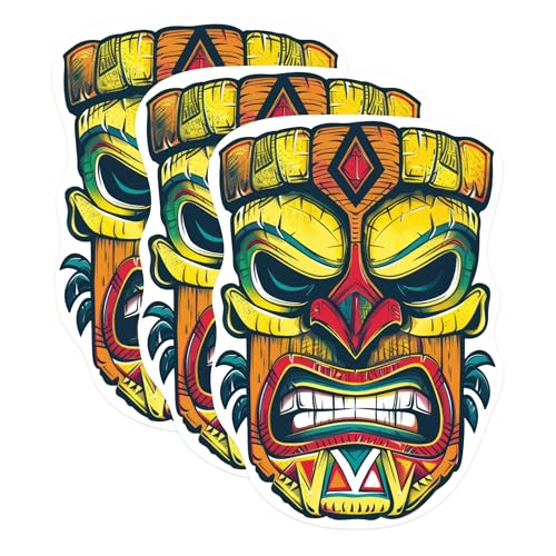 (3 Pack) Tiki Mask Decals - Tribal Totem - Laptop Decals - 3 Inches On Longest Side - Easy Peel & Apply - Made in USA - 3MCS0608