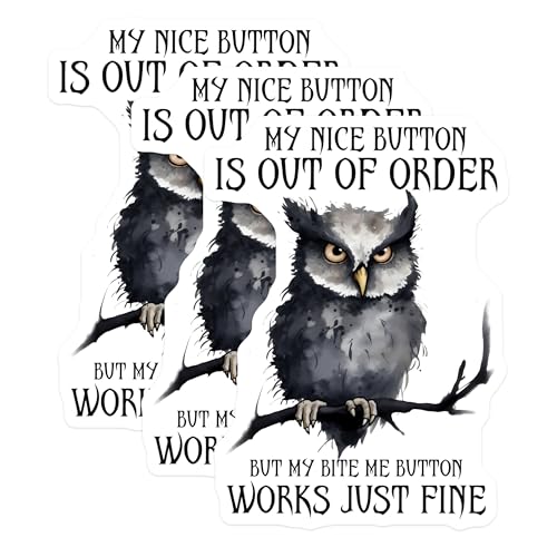 (3 Pack) Owl Decals - Funny Saying - Bite Me Button Sticker - 3 Inches On Longest Side - Easy Peel & Apply - Made in USA - 3MCS6493