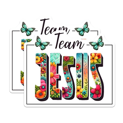 (2 Pack) Team Jesus Stickers - Christian Faith Stickers - Inspirational Flower Design Stickers for Journal Laptop - 5" On Longest Side - Sticks to Any Smooth Flat Surface - Made in USA - BMCS3123