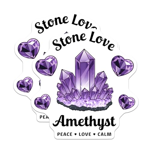 (2 Pack) Stone Love Amethyst Stickers - Crystal Healing - Spiritual Wellness Decal - 5" On Longest Side - Sticks to Smooth Flat Surfaces - Made in USA - BMCS6569