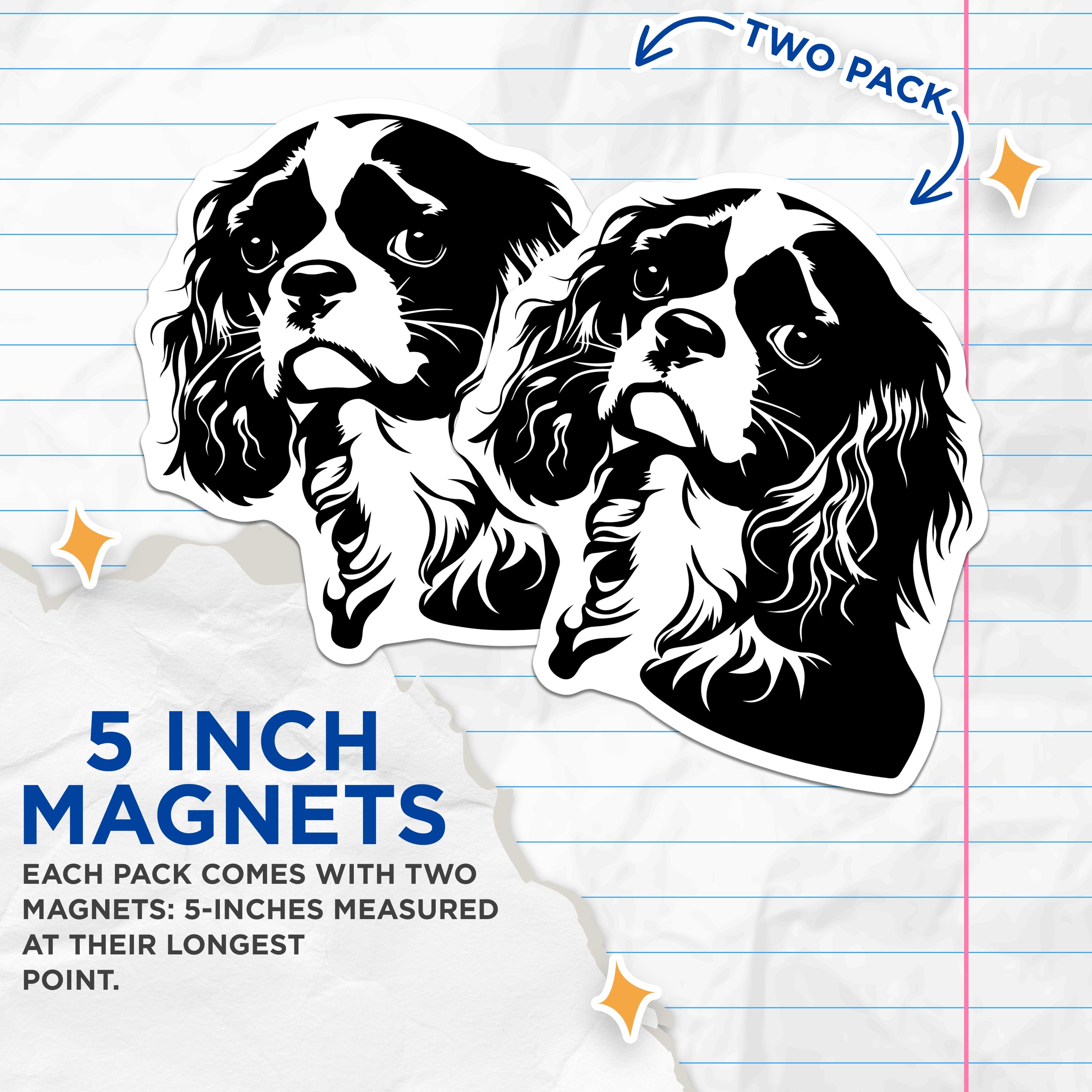(2 Pack) Cavalier King Charles Magnets - Dog Breed Pet Owner Display - Refrigerator Locker Decor - 5 Inches On Longest Side - Thick Durable Magnet - Made in USA - MAG36687