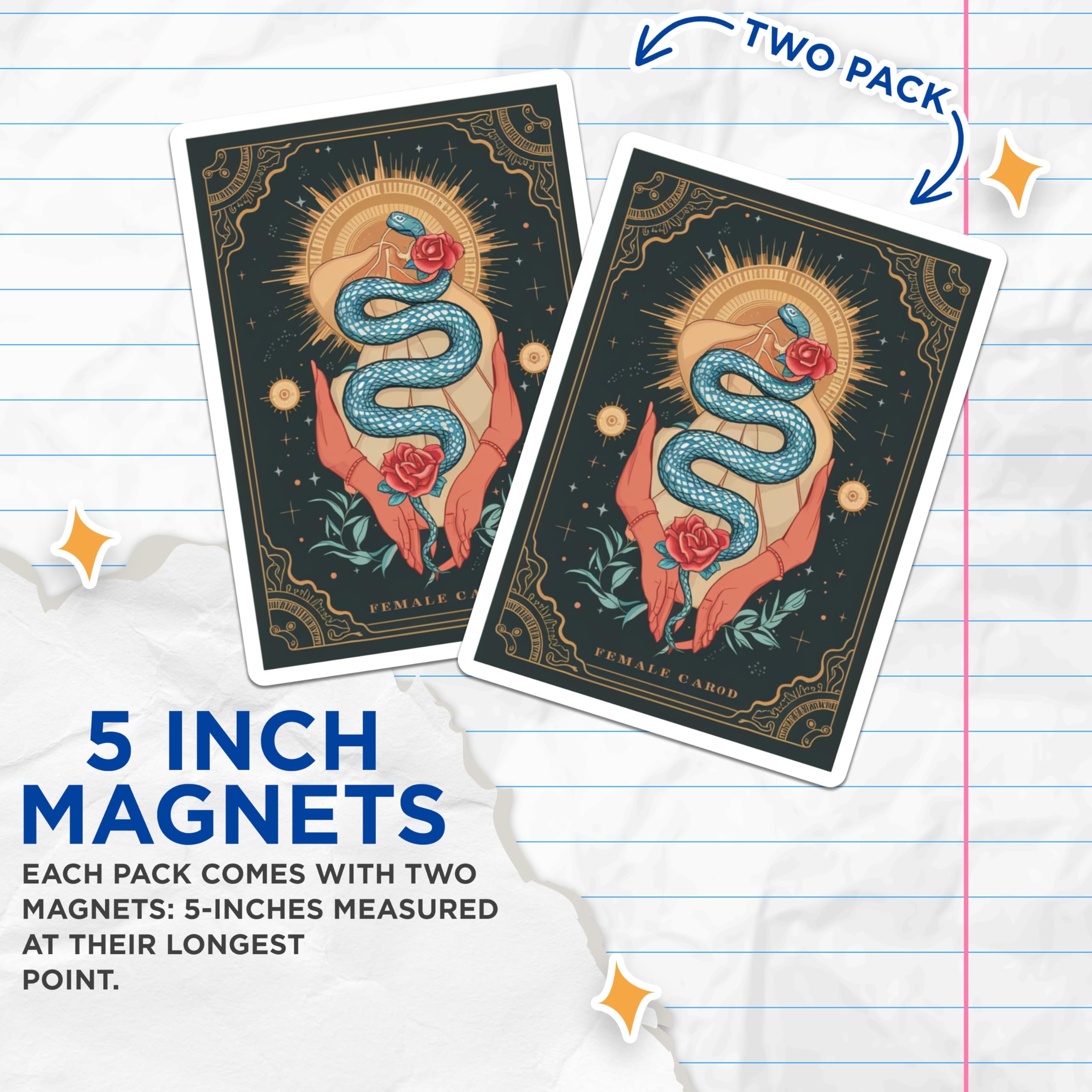 (2 Pack) Mystical Serpent Magnets - Tarot Card Art Decor - Spiritual Celestial Aesthetic Refrigerator Magnets - 5 Inches On Longest Side - Thick Durable Magnet - Made in USA - MAG21255