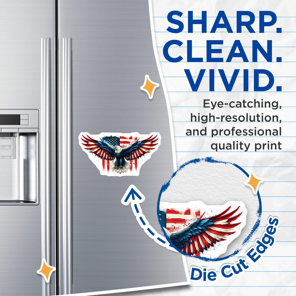 (2 Pack) Eagle USA Flag Magnets - Patriotic Decor - American Pride Fridge Magnets - 5" On Longest Side - Premium Magnet - for Cars, Refrigerators, Toolboxes, Lockers - Made in USA - MAG14348
