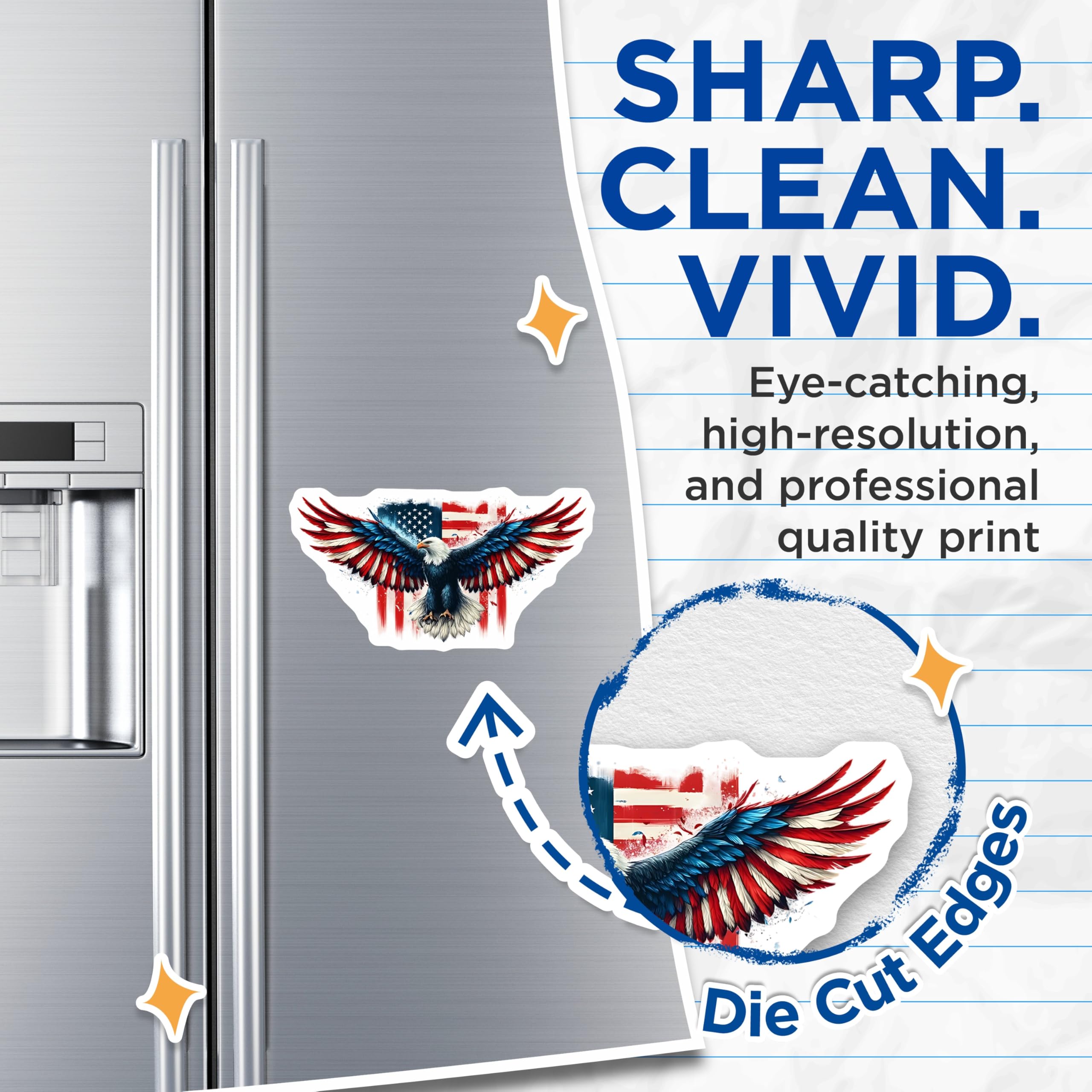 (2 Pack) Eagle USA Flag Magnets - Patriotic Decor - American Pride Fridge Magnets - 5" On Longest Side - Premium Magnet - for Cars, Refrigerators, Toolboxes, Lockers - Made in USA - MAG14348