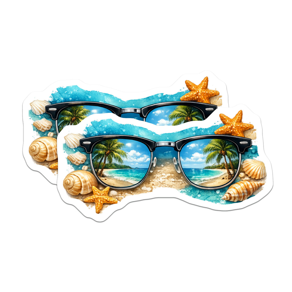 (2 Pack) Beach Vacation Magnets - Tropical Sunglasses - Ocean Reflection Decor - Summer Getaway Item - 5 Inches On Longest Side - Thick Durable Magnet - Made in USA - MAG37817
