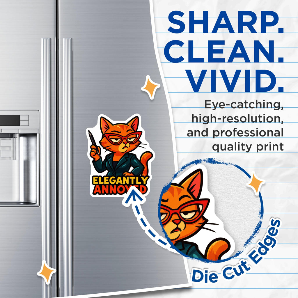 (2 Pack) Elegantly Annoyed Magnets - Funny Cat Office Decor - Sarcastic Pet Fridge Accessory - Boss Lady Desk Humor - 5 Inches On Longest Side - Thick Durable Magnet - Made in USA - MAG22930