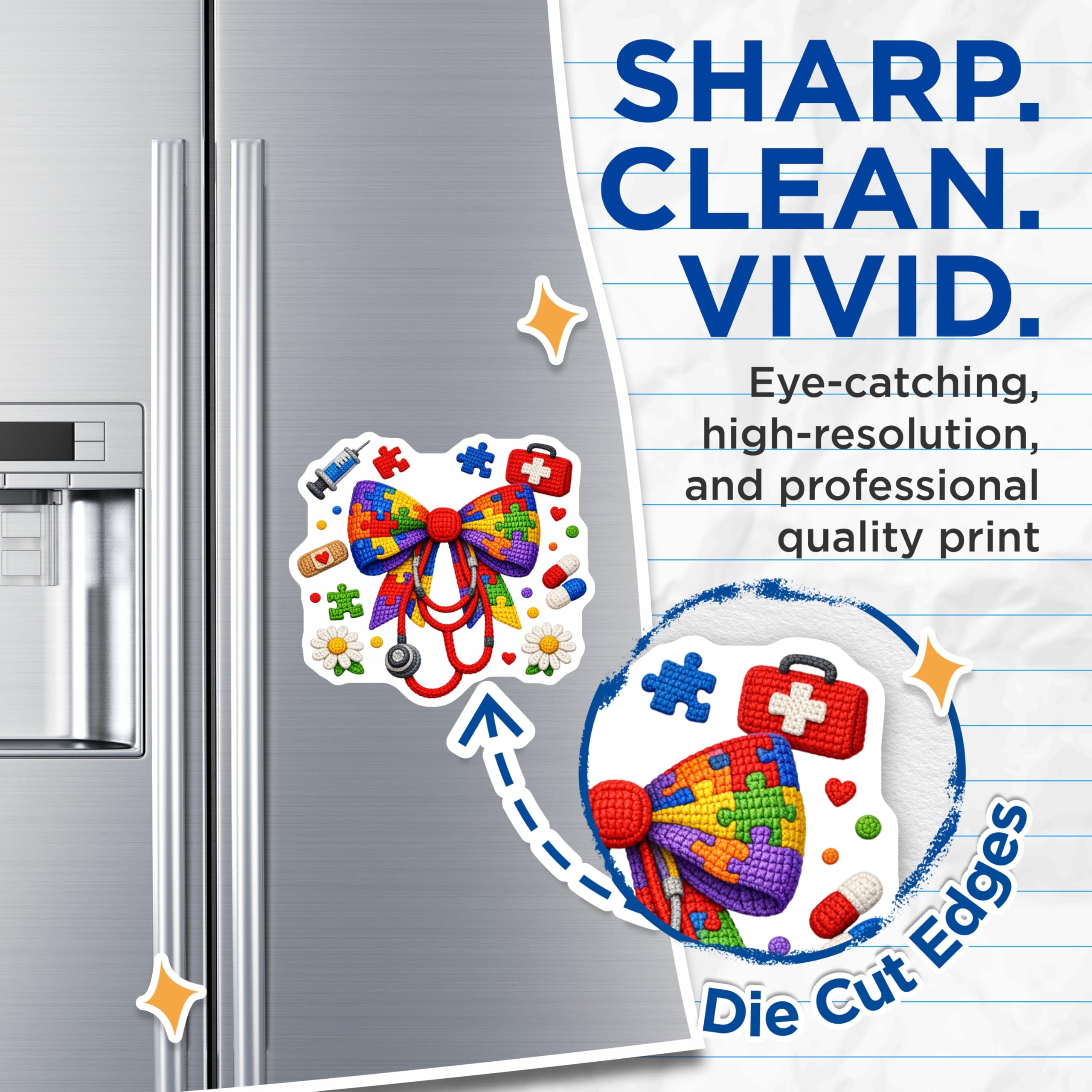 (2 Pack) Autism Awareness Magnets - Neurodiversity Puzzle Acceptance - Stethoscope Medical Support Decor - 5 Inches On Longest Side - Thick Durable Magnet - Made in USA - MAG21297