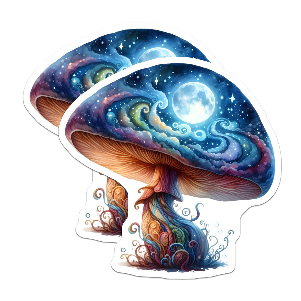 (2 Pack) Celestial Mushroom Magnets - Cosmic Toadstool Decor - Fantasy Art Fridge Accent - 5 Inches On Longest Side - Thick Durable Magnet - Made in USA - MAG38167