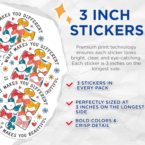 (3 Pack) Puzzle Piece Decals - What Makes You - Beautiful Decal - Laptop Decal - 3 Inches On Longest Side - Easy Peel & Apply - Made in USA - 3MCS7935