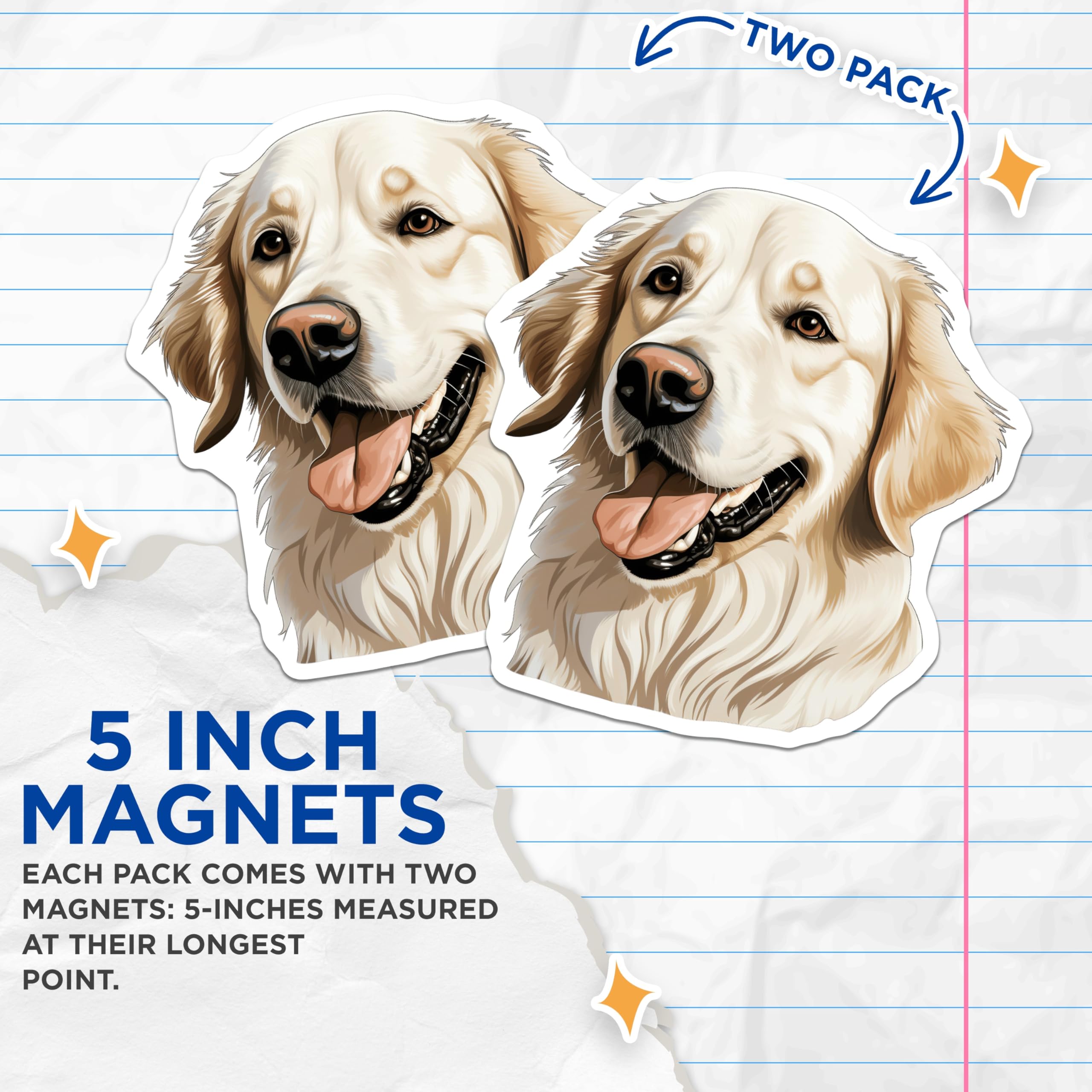 (2 Pack) Golden Retriever Dog Magnets - Happy Retriever Decor - Pet Lover Accessories - 5 Inches On Longest Side - Thick Durable Magnet - Made in USA - MAG26263