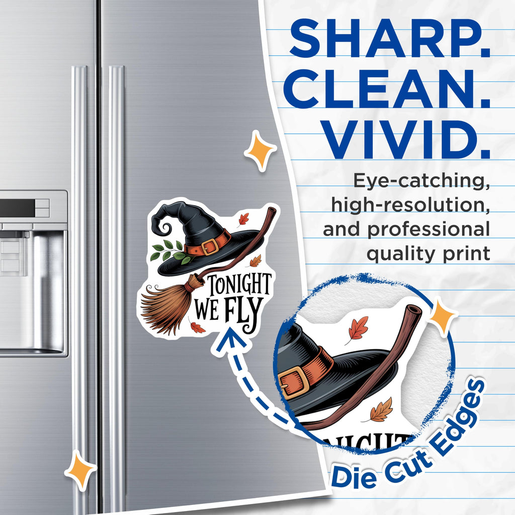 (2 Pack) Witch Hat Broom Magnets - Tonight We Fly Quote Decor - Halloween Season - Spooky Witchy Refrigerator Magnet - 5 Inches On Longest Side - Thick Durable Magnet - Made in USA - MAG20270