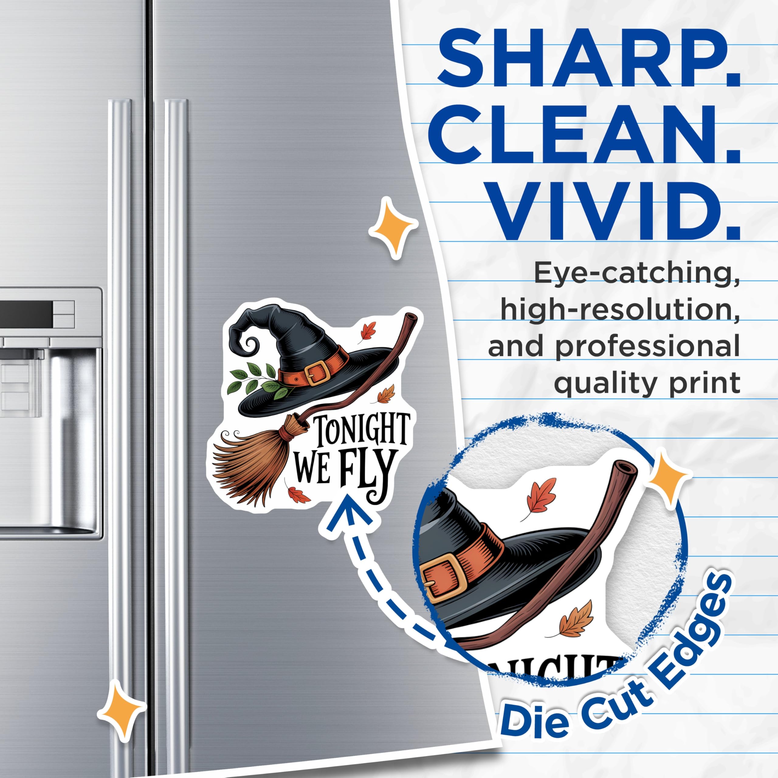 (2 Pack) Witch Hat Broom Magnets - Tonight We Fly Quote Decor - Halloween Season - Spooky Witchy Refrigerator Magnet - 5 Inches On Longest Side - Thick Durable Magnet - Made in USA - MAG20270