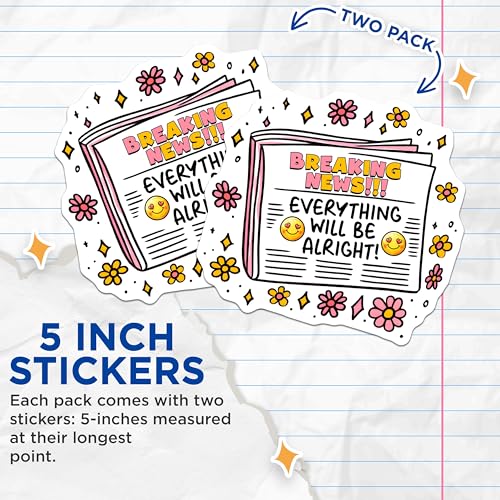 (2 Pack) Breaking News Stickers - Motivational Quote - Positivity for Journals and Notebooks - 5" On Longest Side - Sticks to Smooth Flat Surfaces - Made in USA - BMCS7510