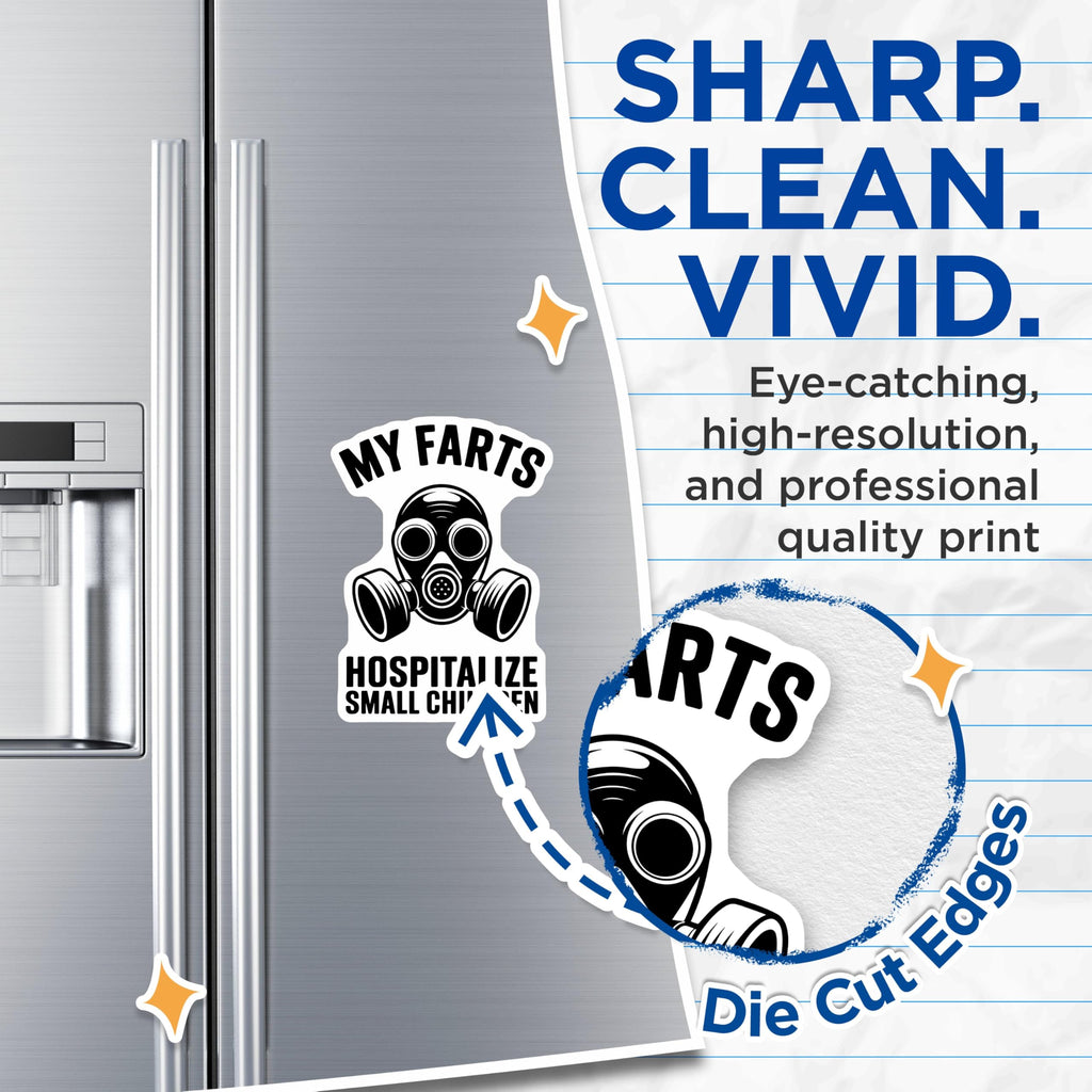 (2 Pack) Funny Gas Mask Magnets - My Farts Hospitalize Small Children - Humorous Gas Mask - Decorative Refrigerator Magnets - 5" On Longest Side - for Cars, Fridges, Toolboxes - Made in USA - MAG5603