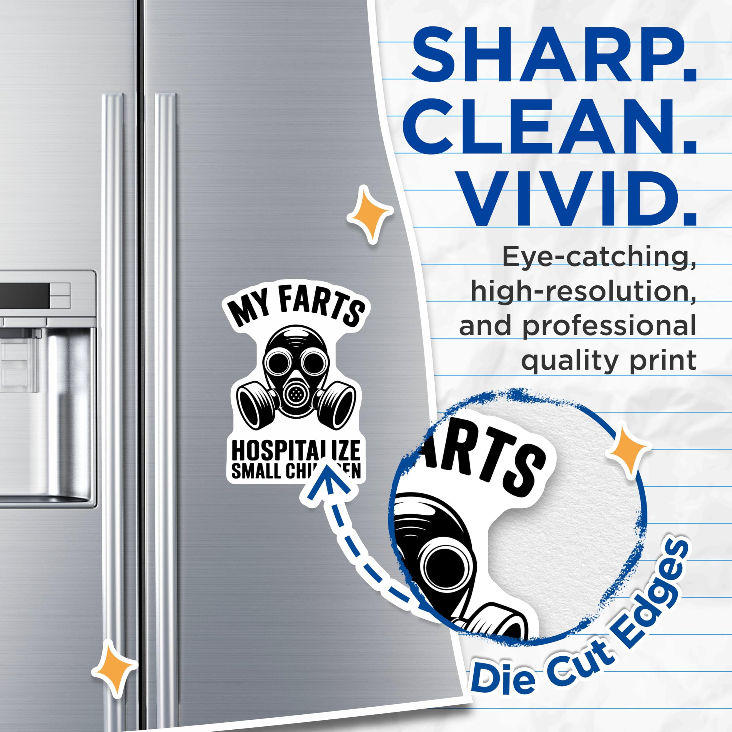 (2 Pack) Funny Gas Mask Magnets - My Farts Hospitalize Small Children - Humorous Gas Mask - Decorative Refrigerator Magnets - 5" On Longest Side - for Cars, Fridges, Toolboxes - Made in USA - MAG5603
