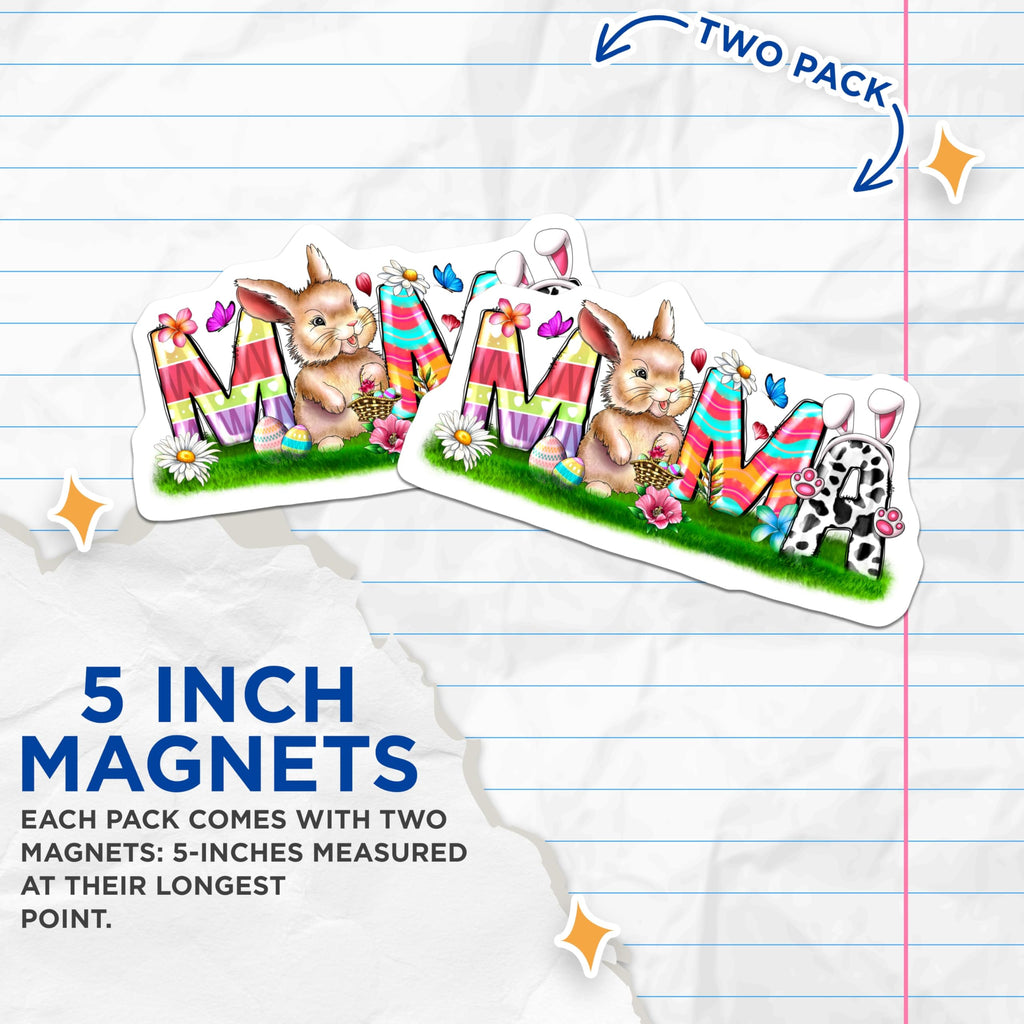 (2 Pack) Easter Mama Magnets - Spring Bunny Decor for Mom - Mother's Day Kitchen Refrigerator Art - 5 Inches On Longest Side - Thick Durable Magnet - Made in USA - MAG28310