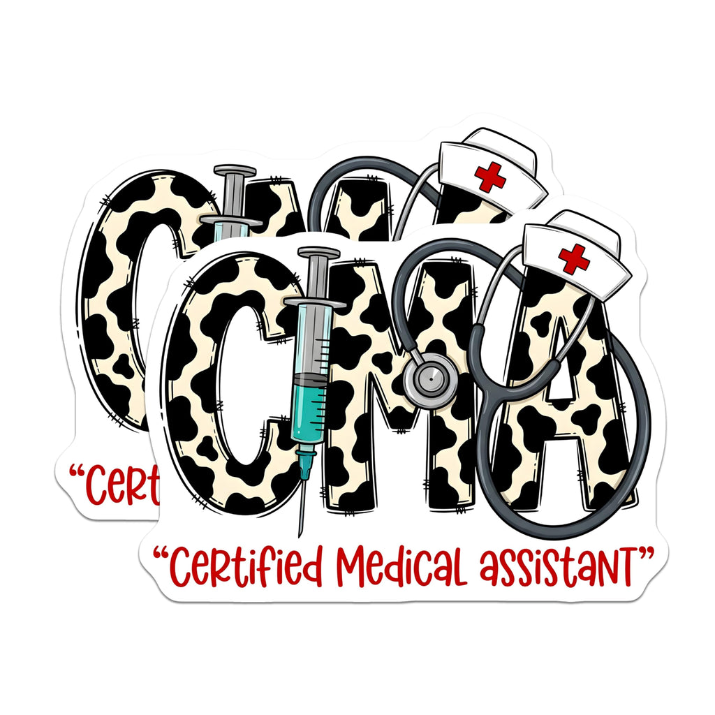 (2 Pack) CMA Cow Print Magnets - Certified Medical Assistant - Healthcare Worker Decor - 5 Inches On Longest Side - Thick Durable Magnet - Made in USA - MAG26487