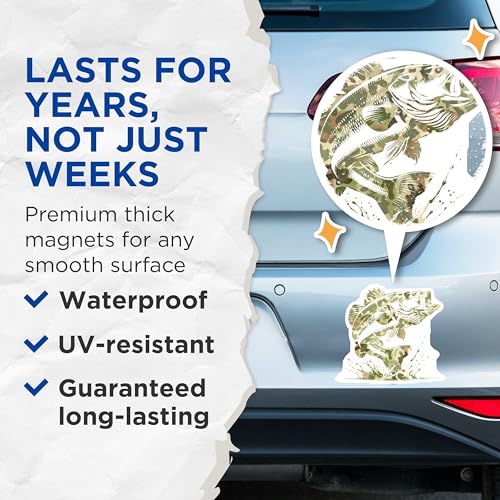 (2 Pack) Bass Fishing Magnets Magnets - Fishing Enthusiast Decor - Outdoor Adventure Magnet - 5" On Longest Side - Made in USA - Sticks to Refrigerators & Metal Surfaces - MAG8592