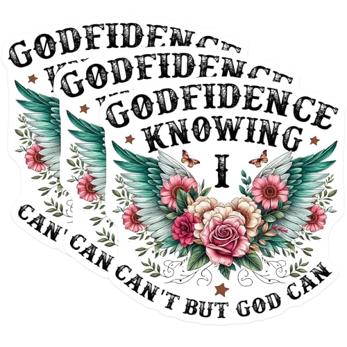 (3 Pack) Godfidence Laptop Decals - Floral Winged Decals - Inspirational Quote Stickers - 3 Inches On Longest Side - Easy Peel & Apply - Made in USA - 3MCS2847