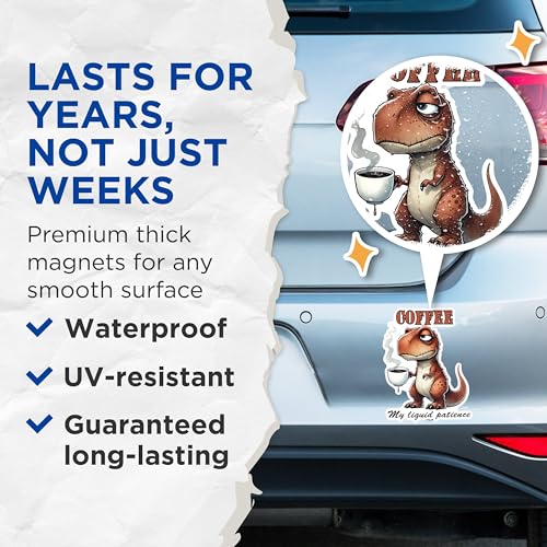 (2 Pack) Coffee My Liquid Patience Magnets - Dinosaur Funny Quote Magnets - Cute Coffee Lover Kitchen Magnets- 5" On Longest Side - for Fridges, Toolboxes, Cars - Made in USA - MAG2773