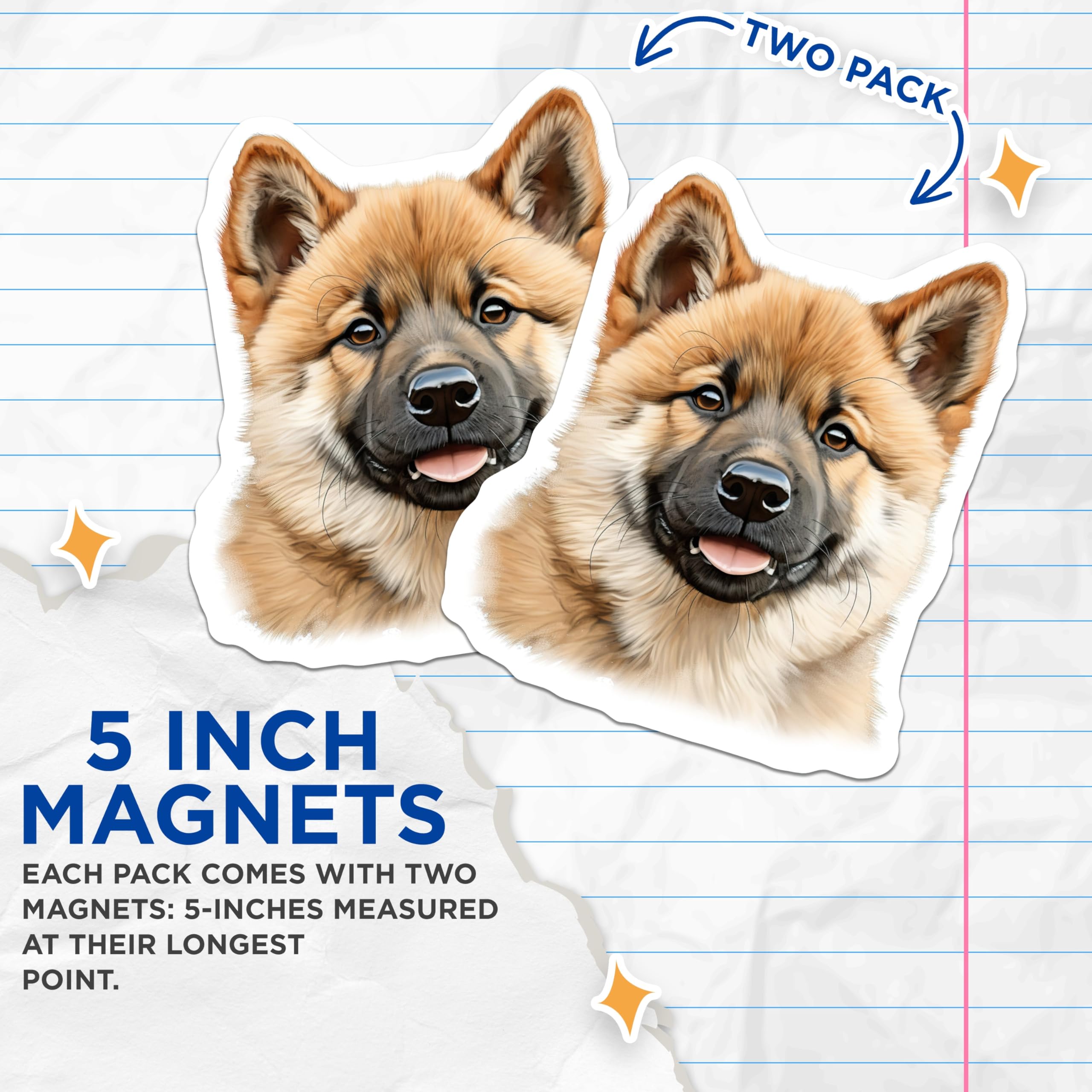 (2 Pack) Smiling Shiba Inu Magnets - Cute Pet Lover Decor - Dog Owner Refrigerator Accent - 5 Inches On Longest Side - Thick Durable Magnet - Made in USA - MAG29811