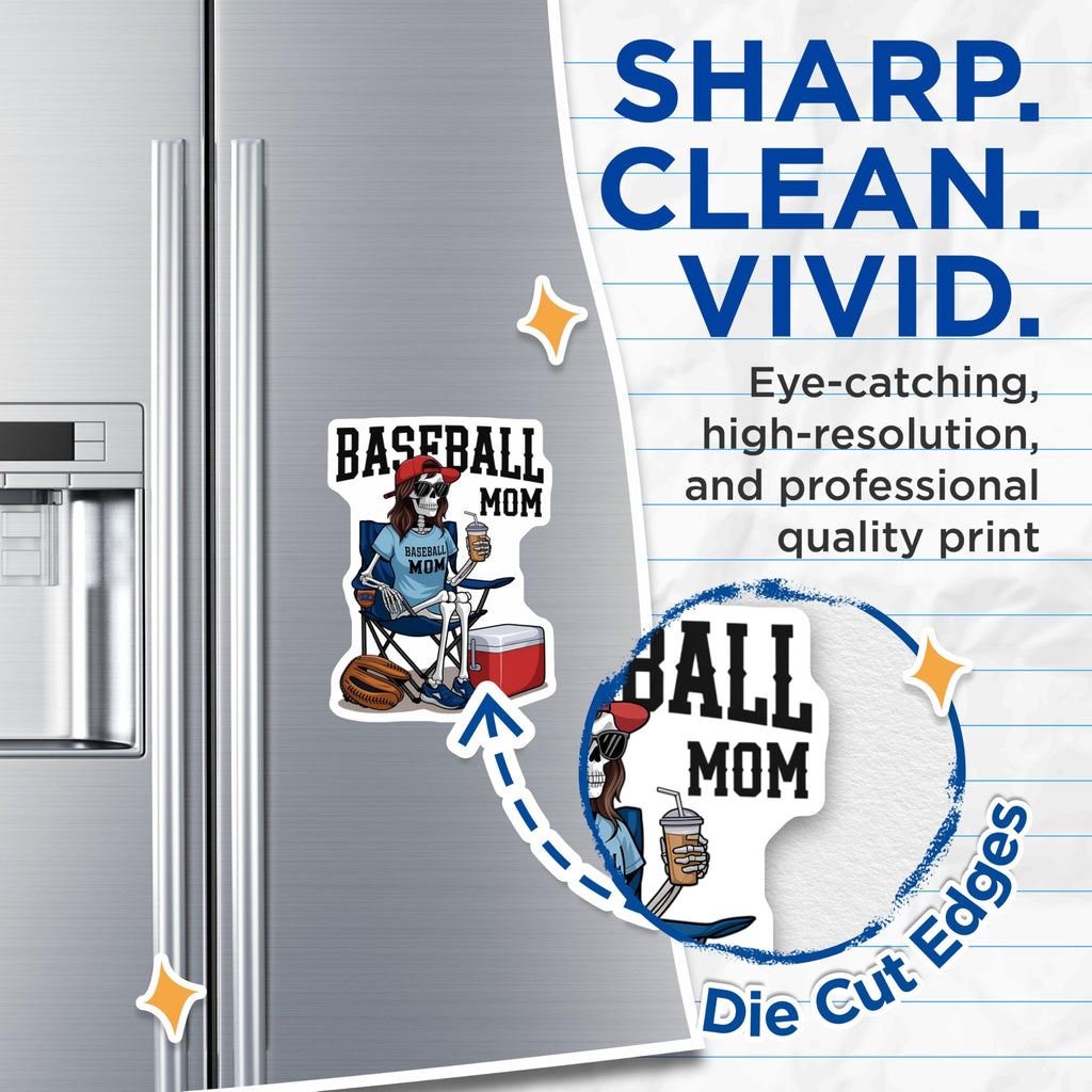 (2 Pack) Baseball Mom Skeleton Magnets - Funny Game Day Decor - Sports Parent Fan Art - 5 Inches On Longest Side - Thick Durable Magnet - Made in USA - MAG20513