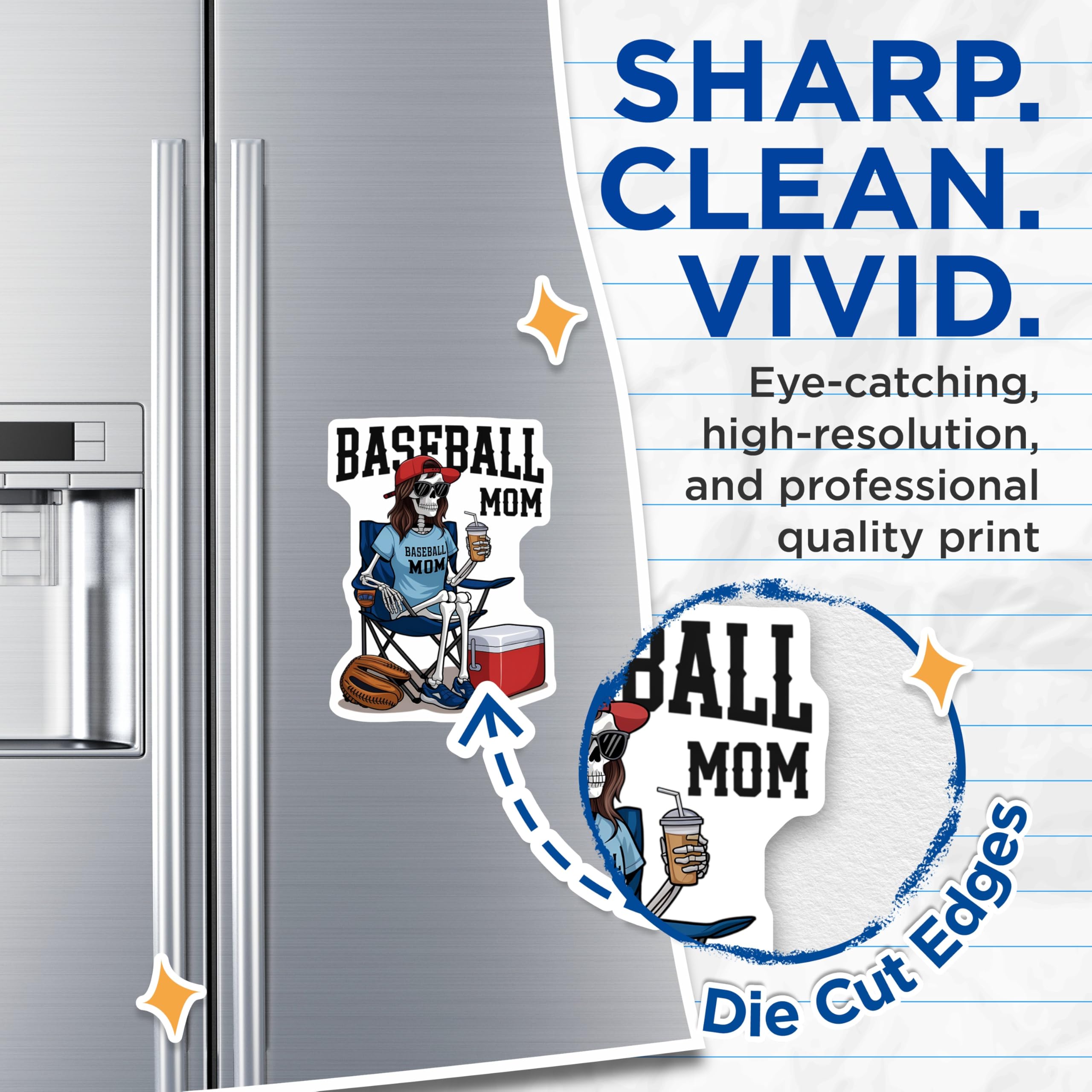 (2 Pack) Baseball Mom Skeleton Magnets - Funny Game Day Decor - Sports Parent Fan Art - 5 Inches On Longest Side - Thick Durable Magnet - Made in USA - MAG20513