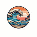 (3 Pack) Retro Wave Decals - Sunset Beach - Surf Vibes - 3 Inches On Longest Side - Easy Peel & Apply - Made in USA - 3MCS7784