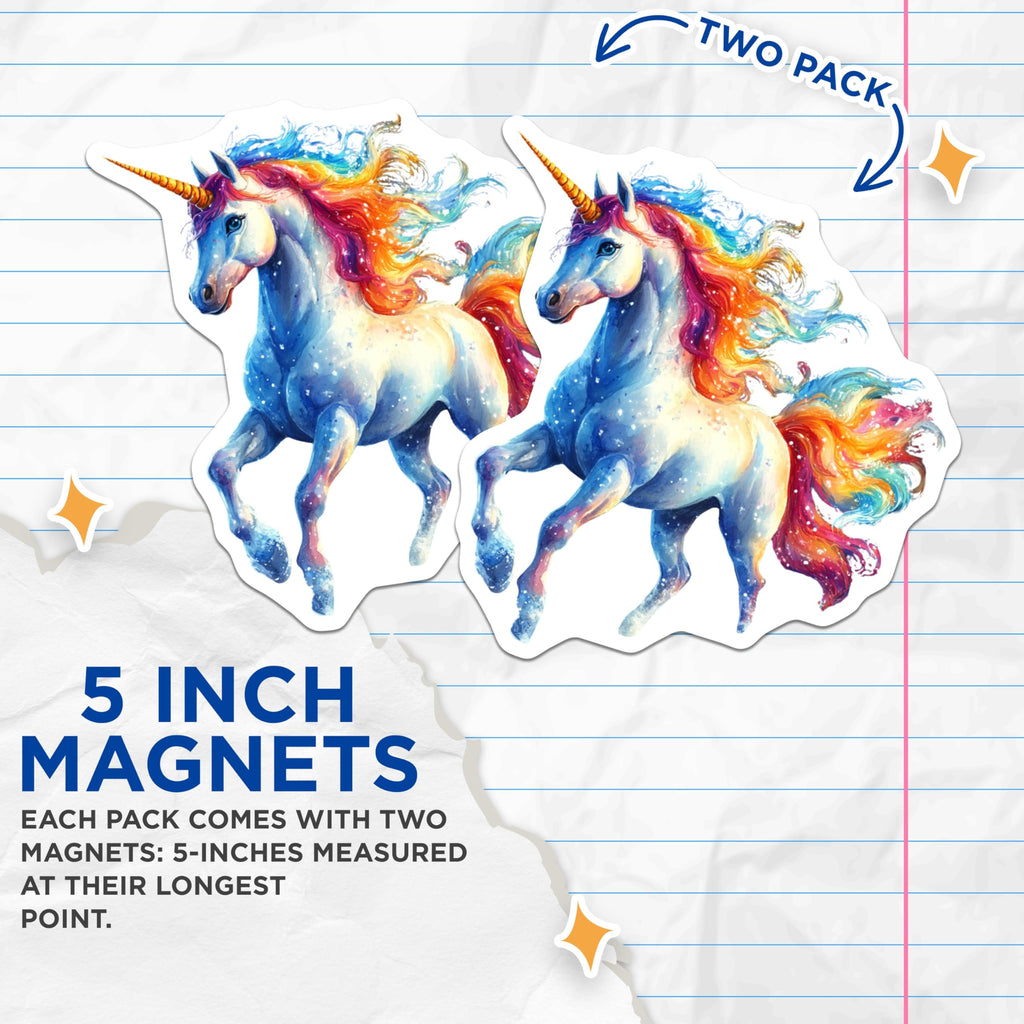 (2 Pack) Rainbow Unicorn Magnets - Magical Fantasy Creature - Kids Room Locker Fridge Decor - 5 Inches On Longest Side - Thick Durable Magnet - Made in USA - MAG26010