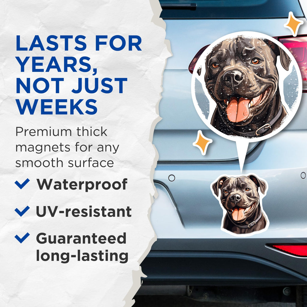 (2 Pack) Smiling Pitbull Magnets - Happy Bully Breed Dog Decor - Pet Lover Car Refrigerator Locker Accessories - 5 Inches On Longest Side - Thick Durable Magnet - Made in USA - MAG29572