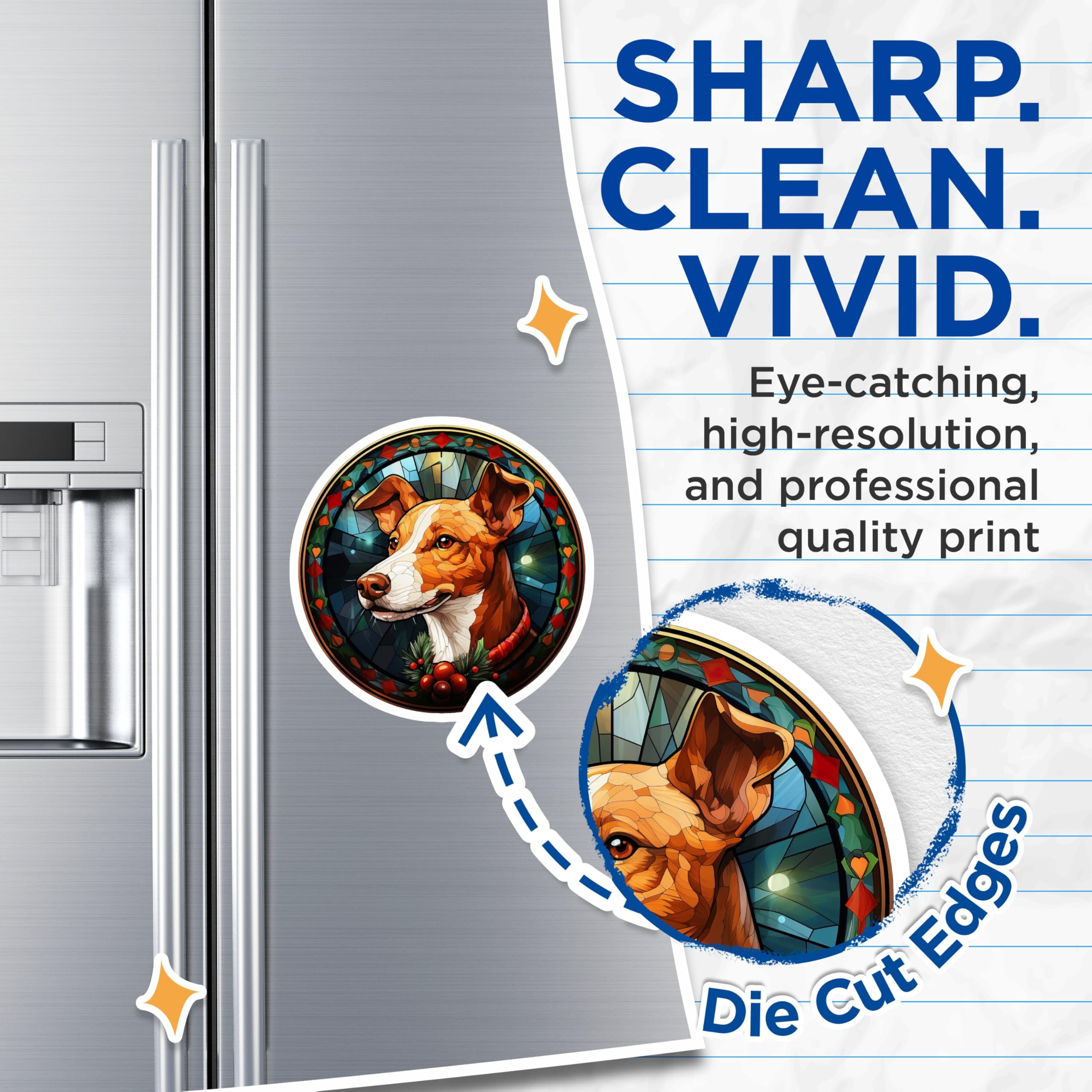 (2 Pack) Stained Glass Dog Magnets - Christmas Pet Decor - Jack Russell Dog Mom - 5 Inches On Longest Side - Thick Durable Magnet - Made in USA - MAG27468