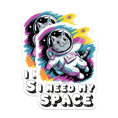 (2 Pack) I Need My Space Cat Magnets - Funny Cat Magnets - Cute Astronaut Cat Decor Magnets - 5" On Longest Side - for Cars, Refrigerators, Toolboxes, Lockers - Made in USA BMCS3324