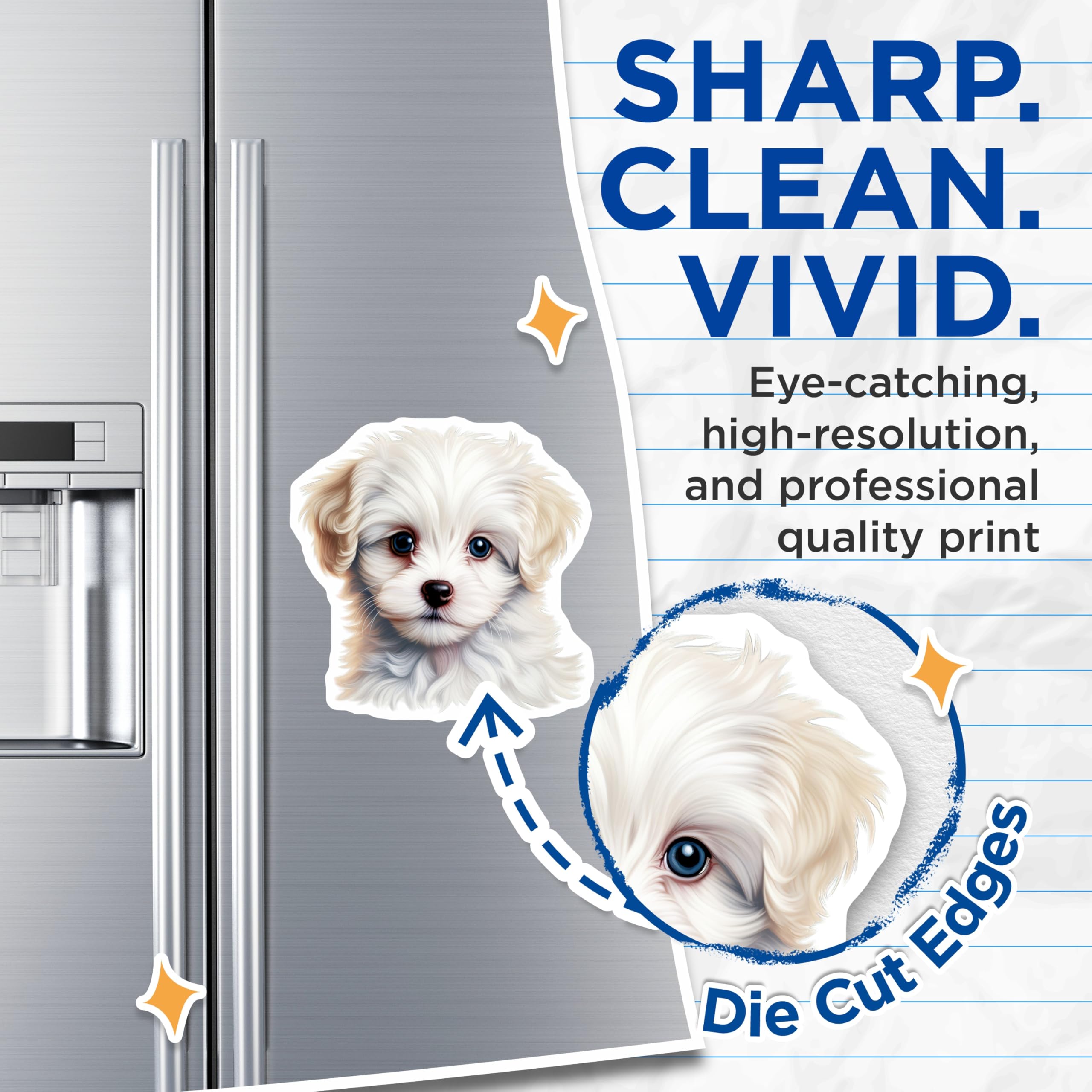 (2 Pack) Cute Puppy Magnets - Fluffy White Dog Lover Decor - Adorable Pet Owner Refrigerator Accents - 5 Inches On Longest Side - Thick Durable Magnet - Made in USA - MAG29472