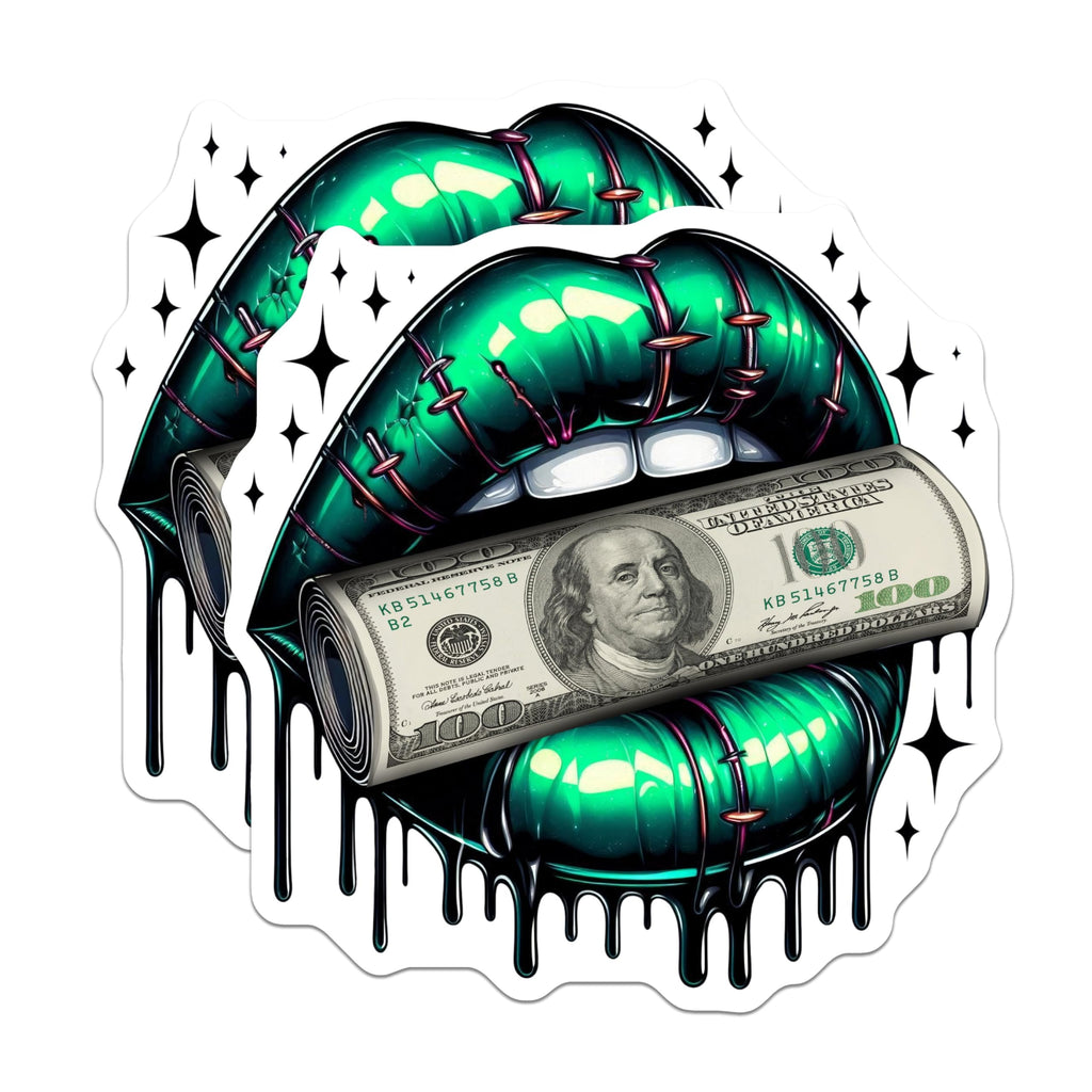 (2 Pack) Money Lips Stickers - Modern Lip Art Design - Trendy Aesthetic Stickers - 5" On Longest Side - Sticks to Smooth Flat Surfaces - Made in USA - BMCS4564