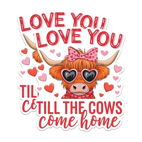 (2 Pack) Love You Till The Cows Come Home Stickers - Adorable Cow Stickers - Fun Valentine Stickers - 5" On Longest Side - Sticks to Any Smooth Flat Surface - Made in USA - BMCS2956
