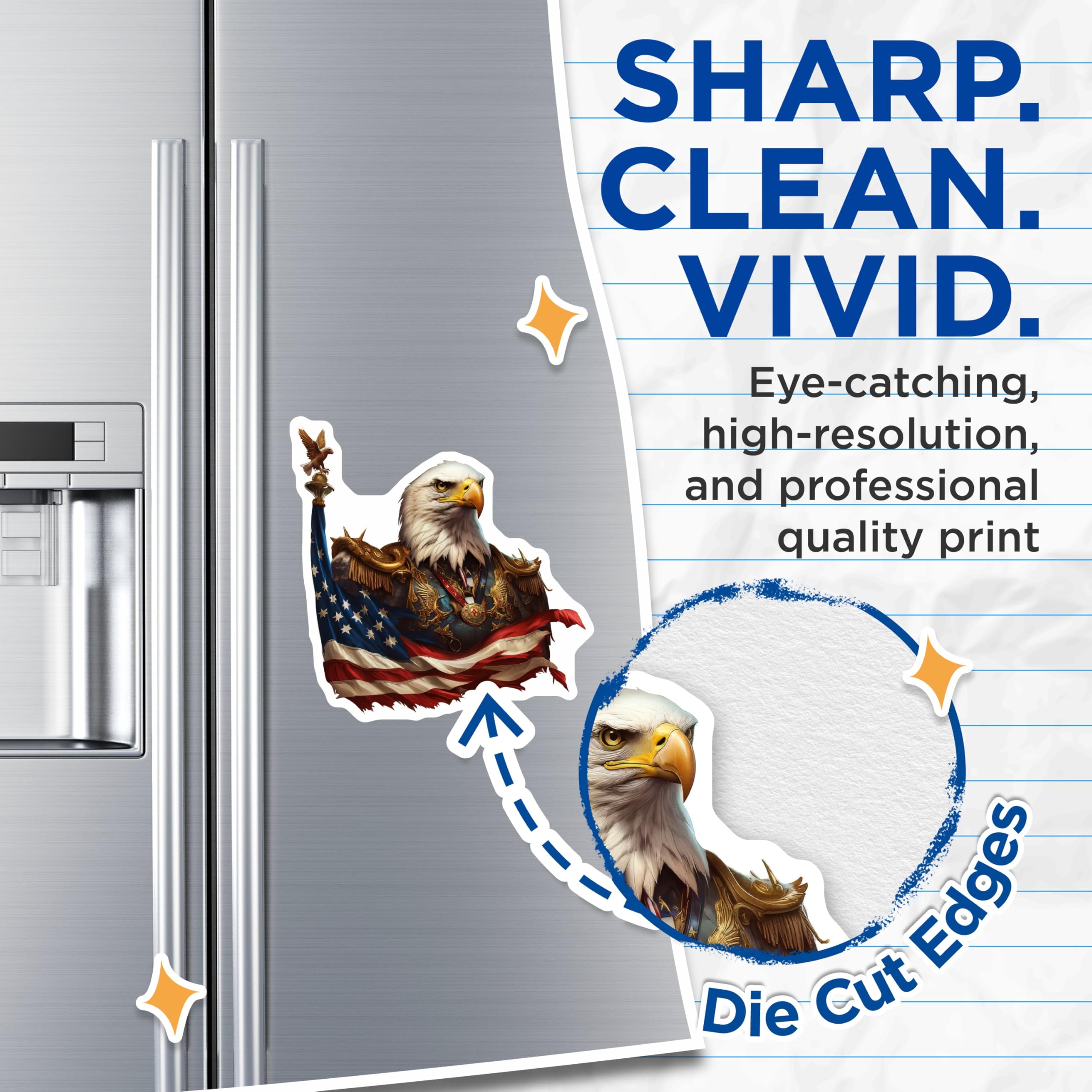 (2 Pack) Patriotic American Eagle Magnets - USA Flag Decor - Military Service Honor - Refrigerator Decor - 5 Inches On Longest Side - Thick Durable Magnet - Made in USA - MAG20679