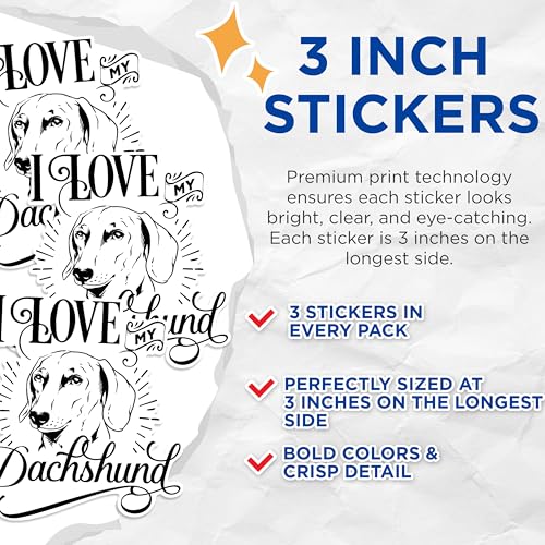 (3 Pack) Dachshund Decals - Dog Breed Stickers - I Love My Dachshund - Laptop Decal - 3 Inches On Longest Side - Easy Peel & Apply - Made in USA - 3MCS1754