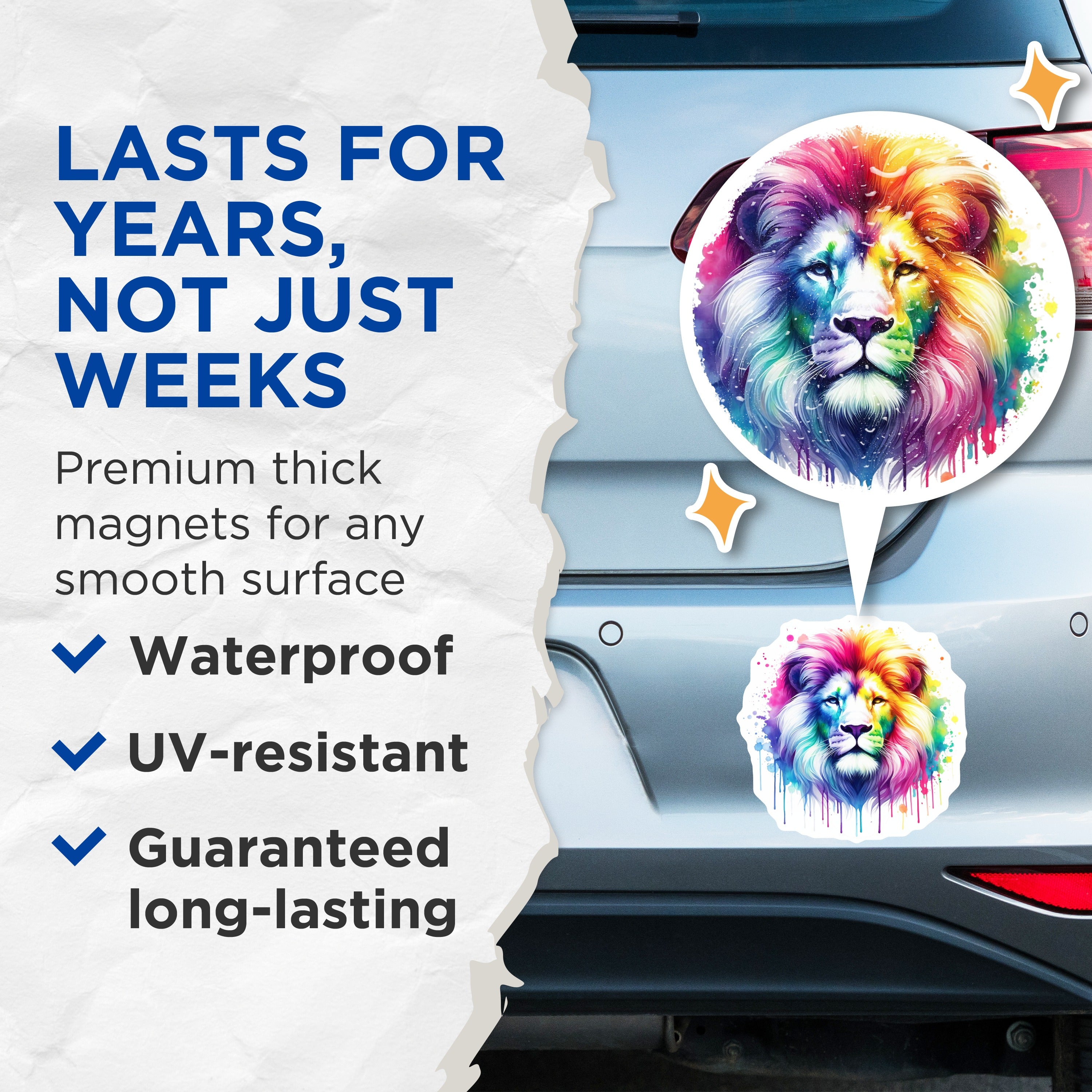 (2 Pack) Rainbow Lion Magnets - Watercolor Animal Art - Majestic Big Cat Pride Decor - Vibrant Fridge Locker Accent - 5 Inches On Longest Side - Thick Durable Magnet - Made in USA - MAG36208