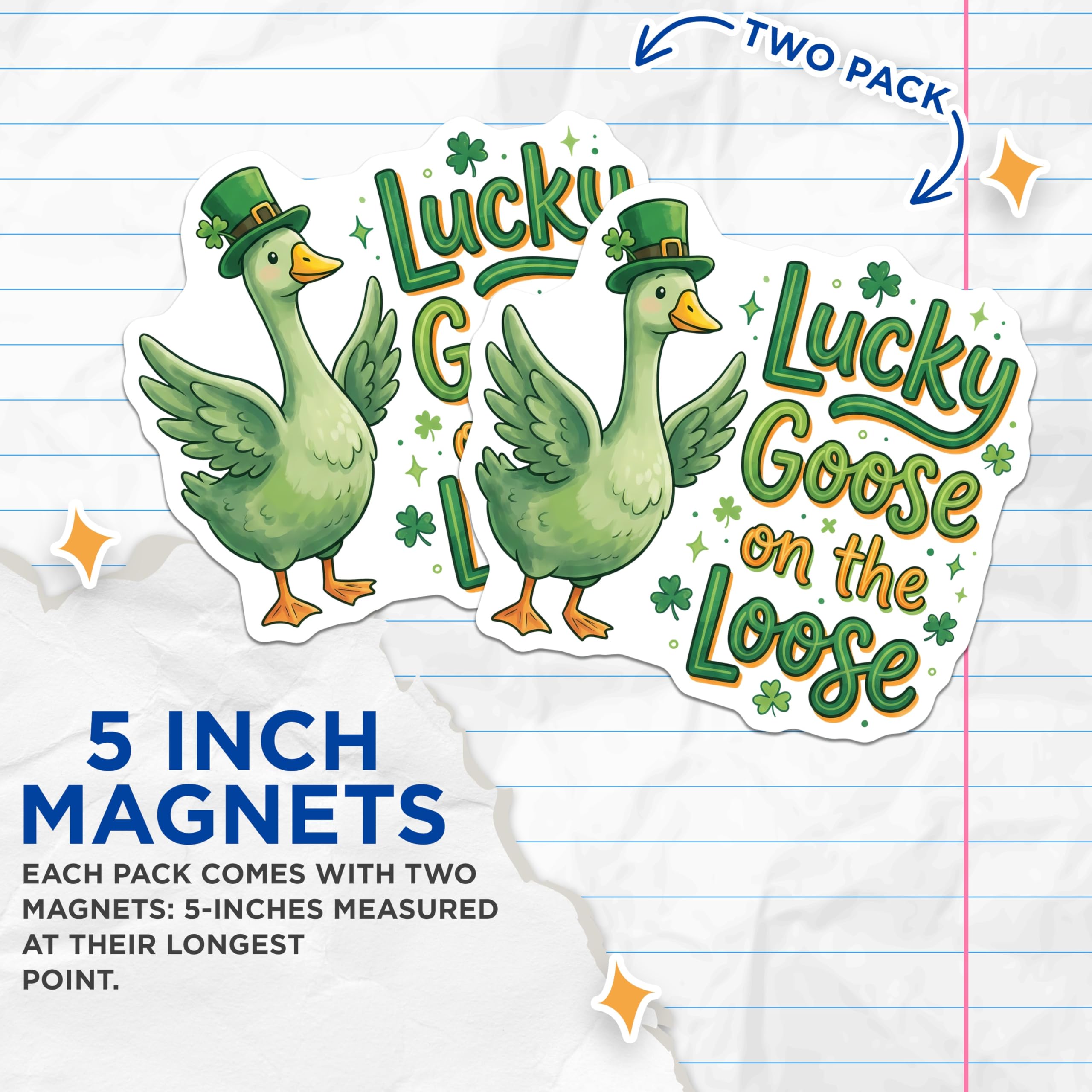 (2 Pack) Lucky Goose Magnets - St Patricks Day Goose Decor - Goose On The Loose Magnet - 5" On Longest Side - Premium Magnet - for Cars, Refrigerators, Toolboxes, Lockers - Made in USA - MAG16878