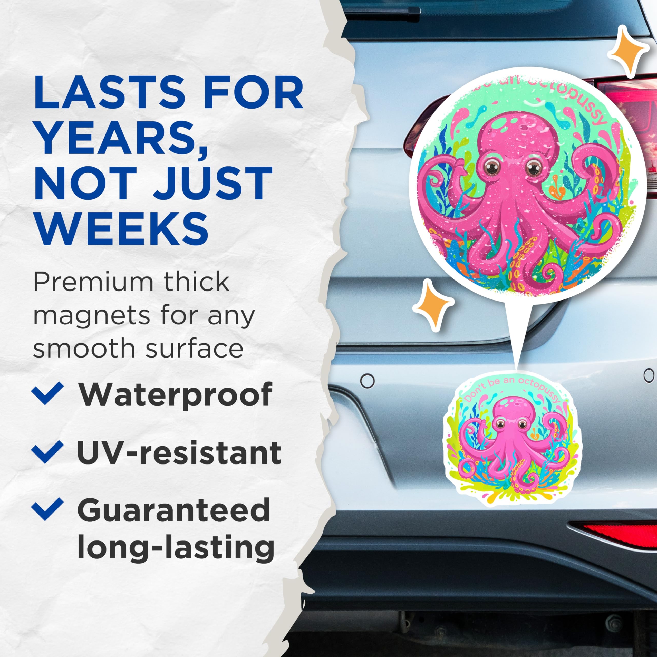(2 Pack) Pink Octopus Magnets - Dont Be an Octopussy Humor - Funny Sea Creature Art - Refrigerator Locker Decor - 5 Inches On Longest Side - Thick Durable Magnet - Made in USA - MAG20397
