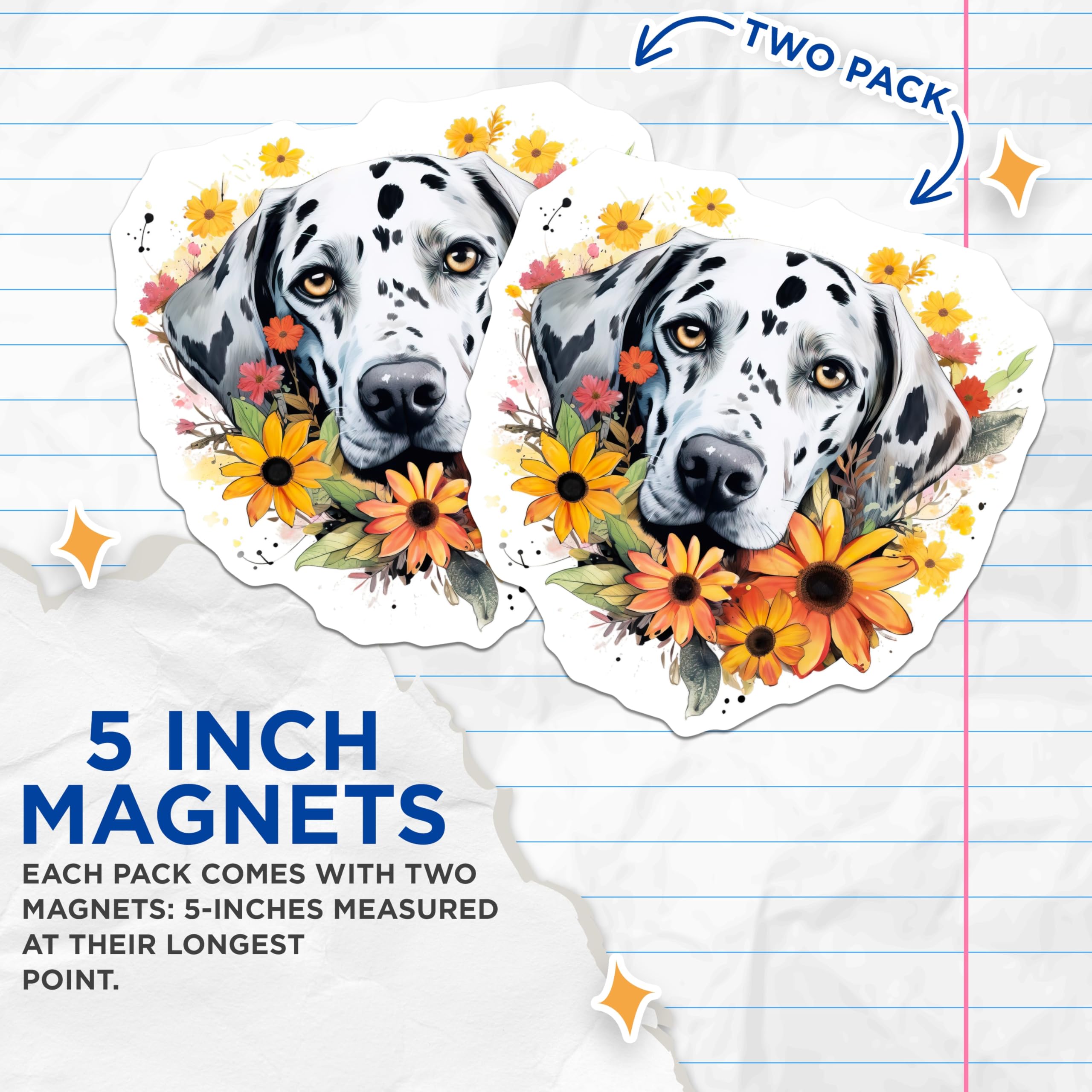 (2 Pack) Dalmatian Floral Dog Breed Magnets - Dog Mom Refrigerator Decor - Whimsical Pet Lover Art - 5 Inches On Longest Side - Thick Durable Magnet - Made in USA - MAG26004