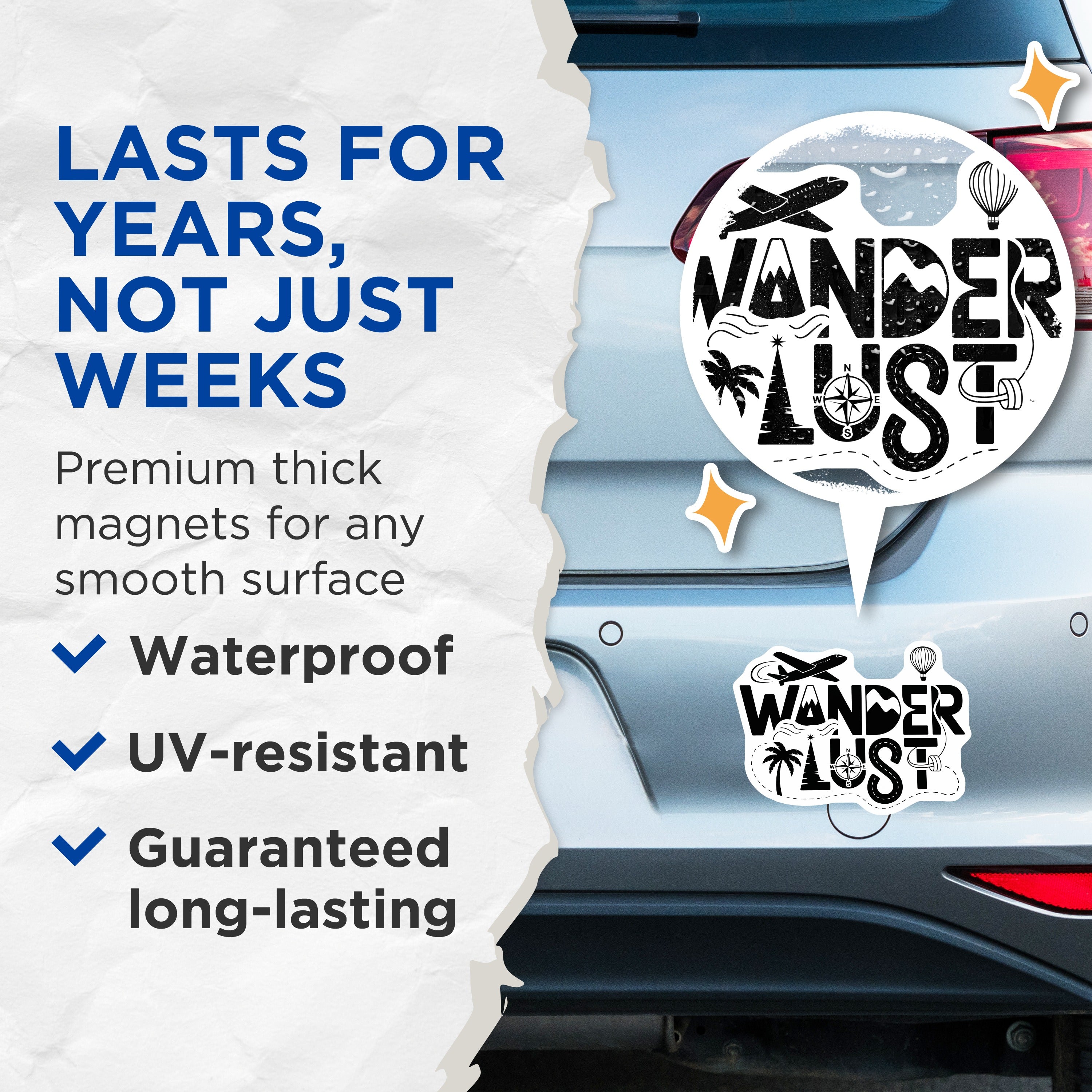 (2 Pack) Wanderlust Travel Magnets - Adventure Explorer Decor - Vacation Planner Souvenir - Global Journey Magnets - 5 Inches On Longest Side - Thick Durable Magnet - Made in USA - MAG39629