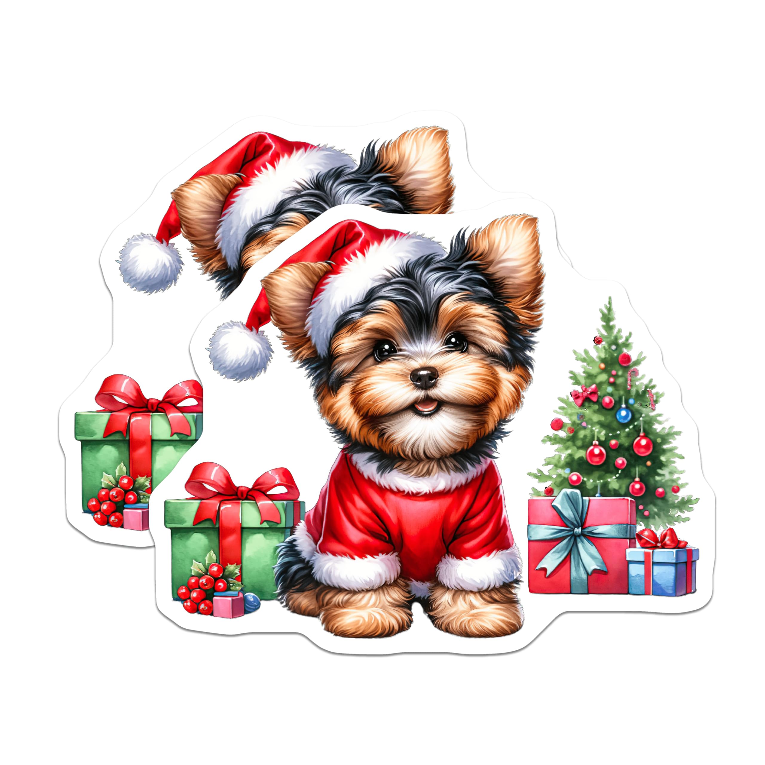 (2 Pack) Yorkshire Terrier Puppy Magnets - Adorable Christmas Santa Dog - Festive Holiday Pet Refrigerator Magnets - 5 Inches On Longest Side - Thick Durable Magnet - Made in USA - MAG24447