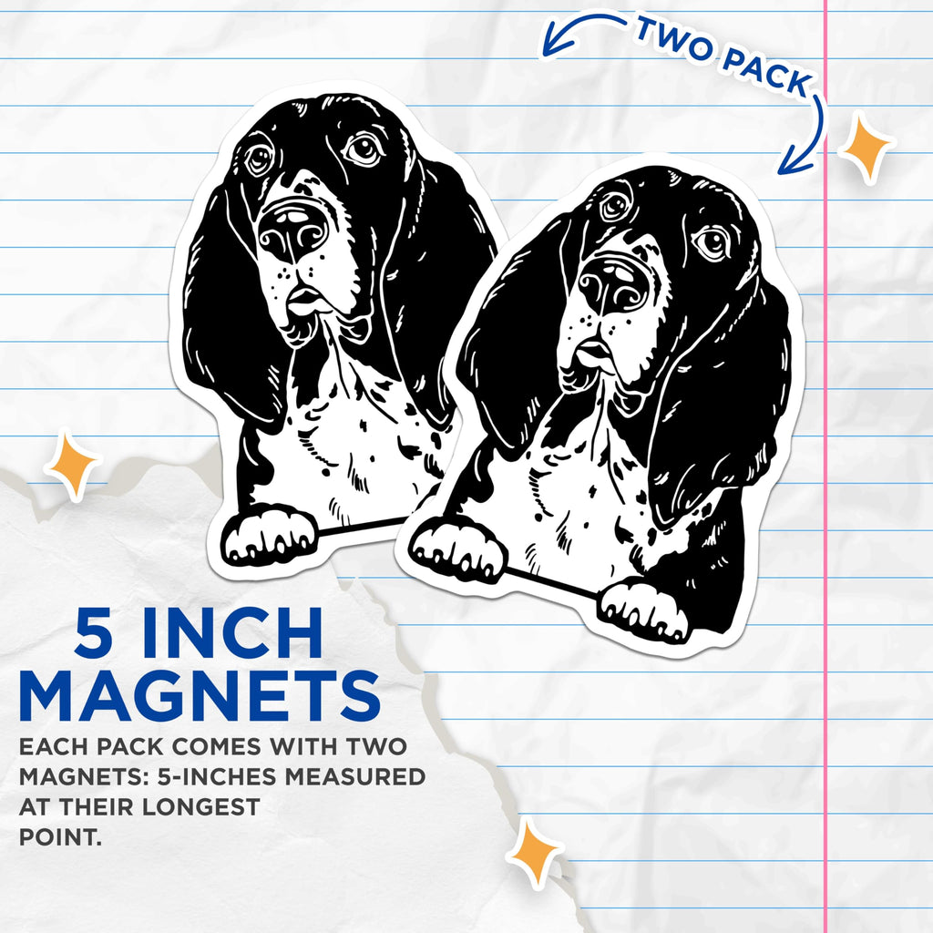 (2 Pack) Bas Hound Dog Magnets - Pet Lover - Animal Fridge Magnet - Dog Enthusiast Magnets - Cute Dog Themed Accessories - 5" On Longest Side - for Cars, Fridges, Toolboxes - Made in USA - MAG4038