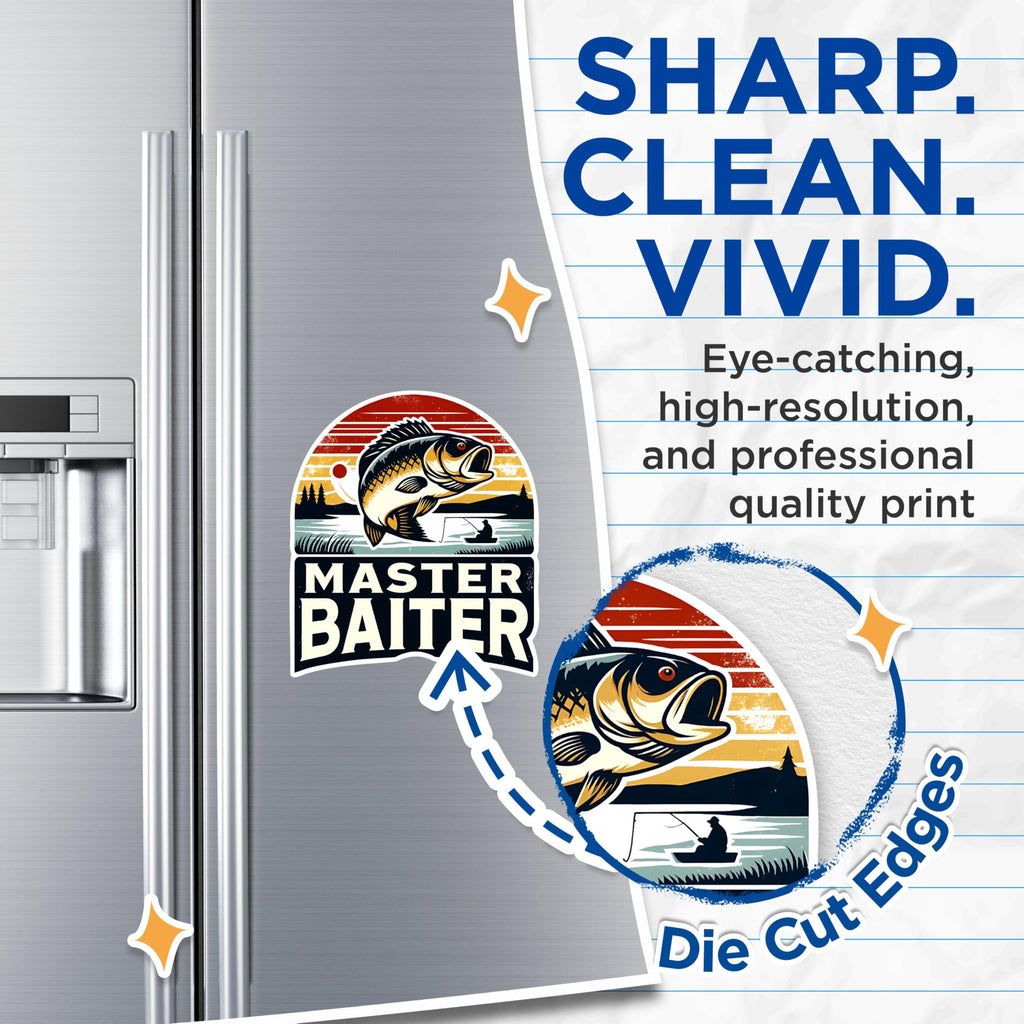 (2 Pack) Master Baiter Magnets - Fishing Humor Magnets - Funny Fisherman Decor Magnets - Angler Joke Magnets- 5" On Longest Side - for Fridges, Toolboxes, Cars - Made in USA - MAG2612