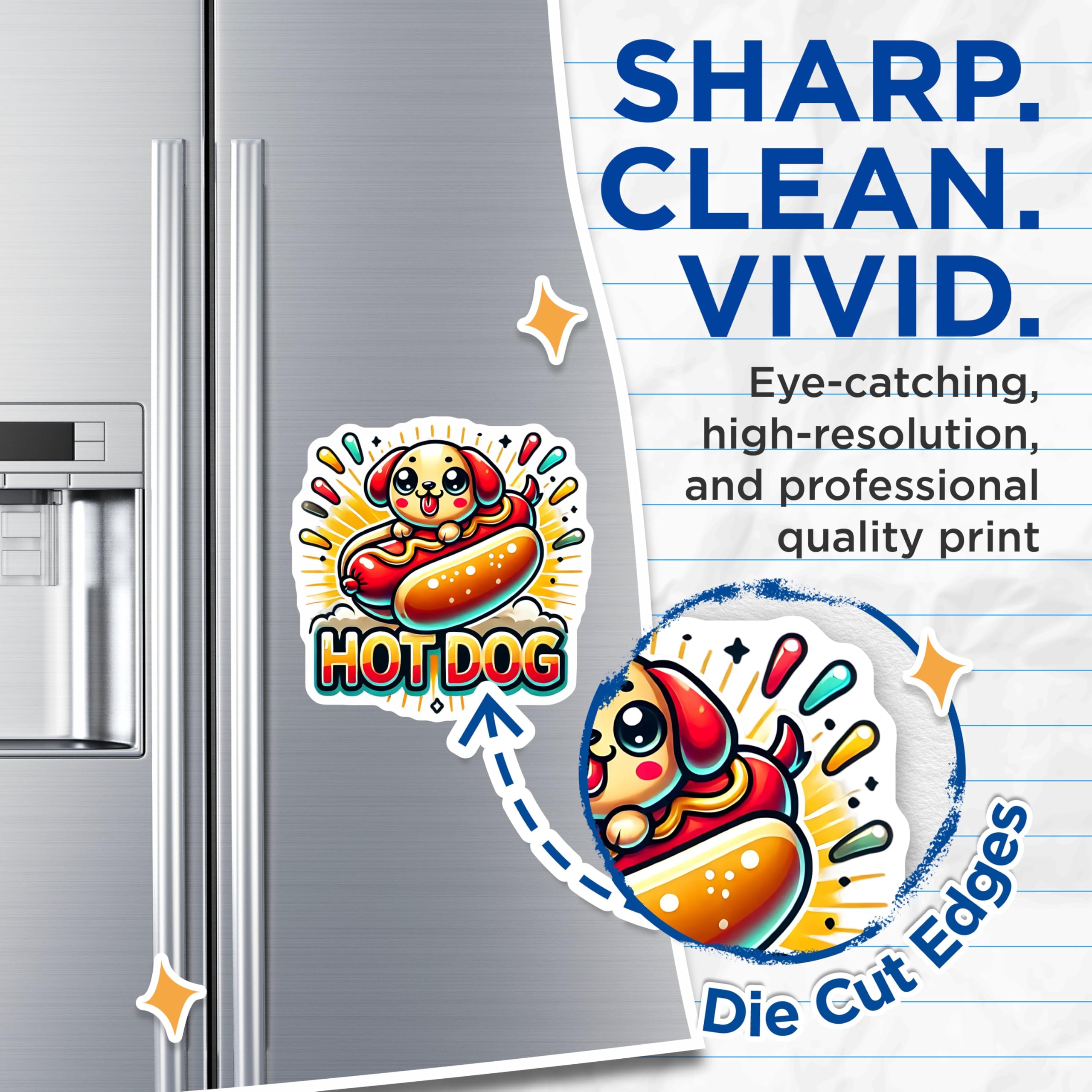 (2 Pack) Hot Dog Magnets - Cute Puppy Pet - Kawaii Food Fridge Decor - 5" On Longest Side - Premium Magnet - for Cars, Refrigerators, Toolboxes, Lockers - Made in USA - MAG15505