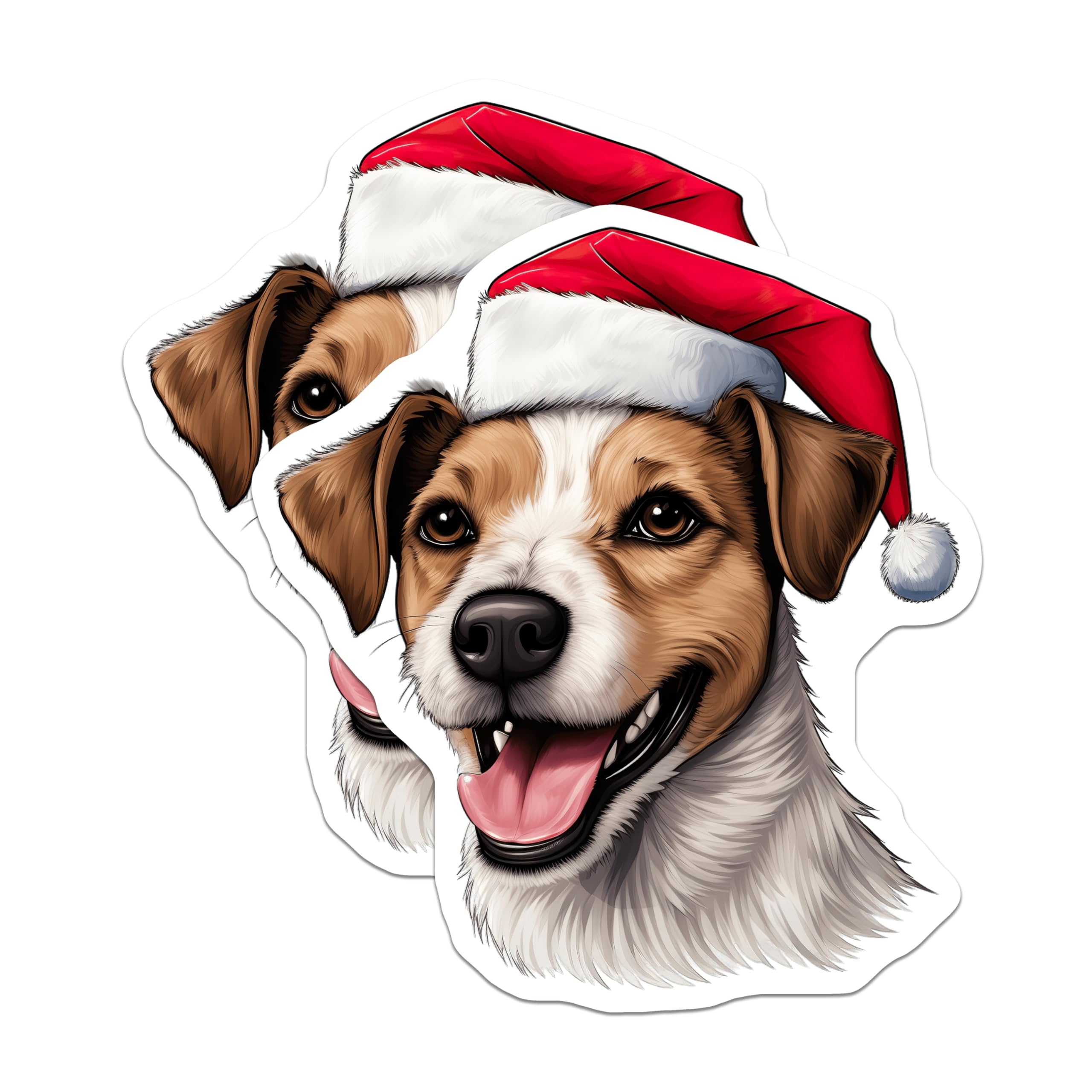 (2 Pack) Jack Russell Christmas Magnets - Santa Hat Dog Holiday Decor - Pet Lover Fridge Display - 5 Inches On Longest Side - Thick Durable Magnet - Made in USA - MAG29805