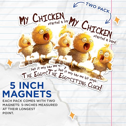 (2 Pack) Funny Chicken Band Magnets - Egg-Laying Chicken Magnets - Hilarious Farm Animal Magnets- 5" On Longest Side - for Fridges, Toolboxes, Cars - Made in USA - MAG2608